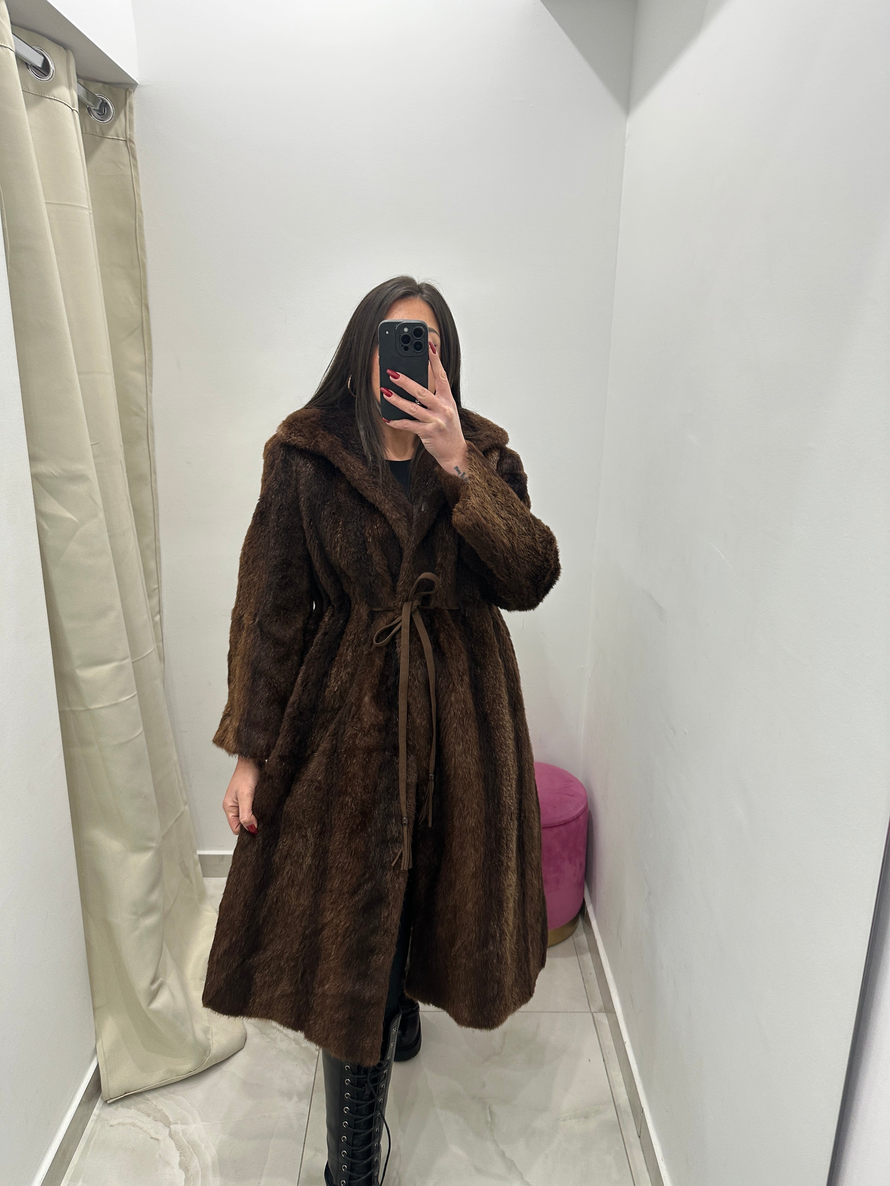 Pelliccia vera vintage marrone lunga