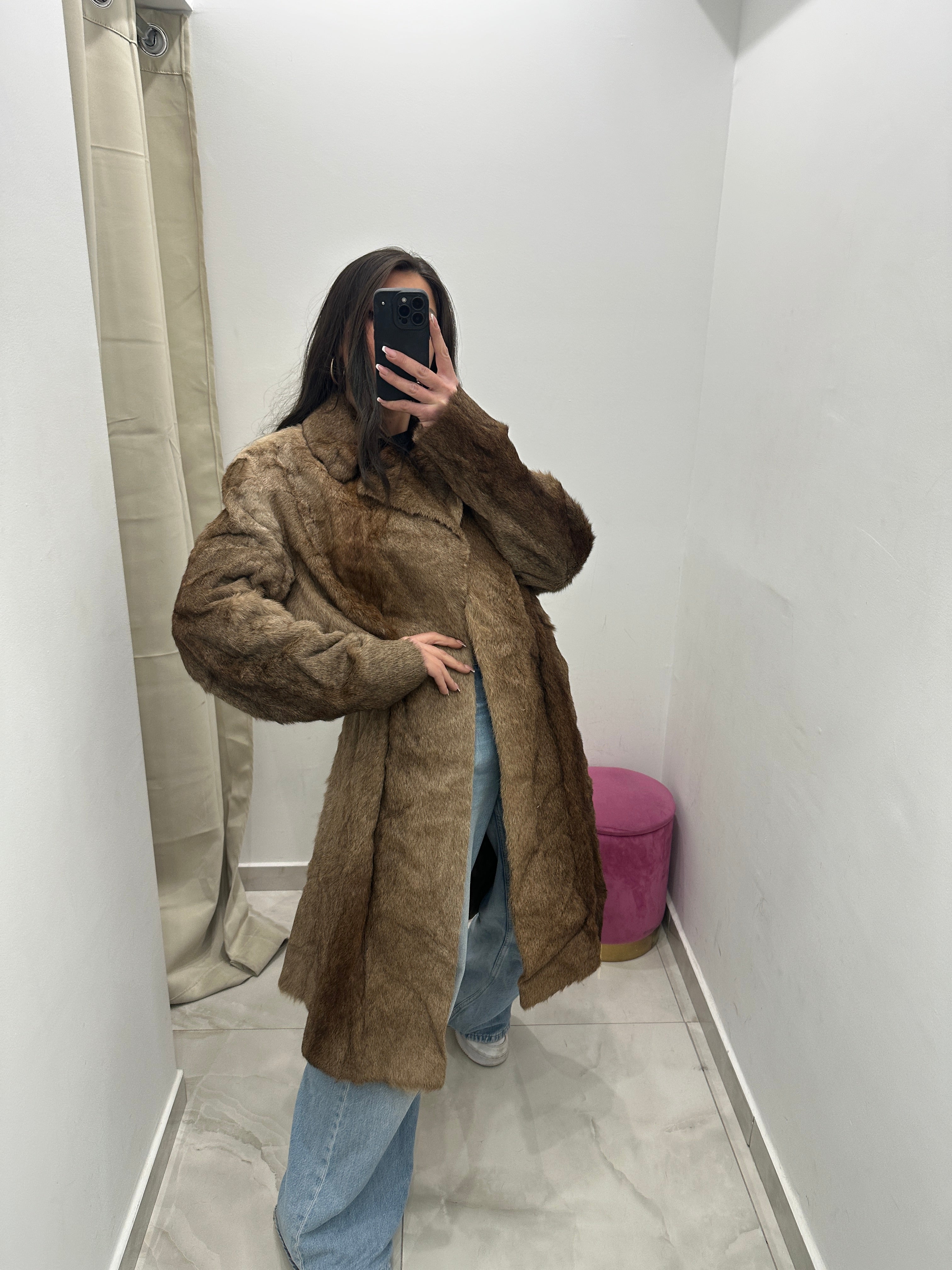 Pelliccia vera vintage miele lunga