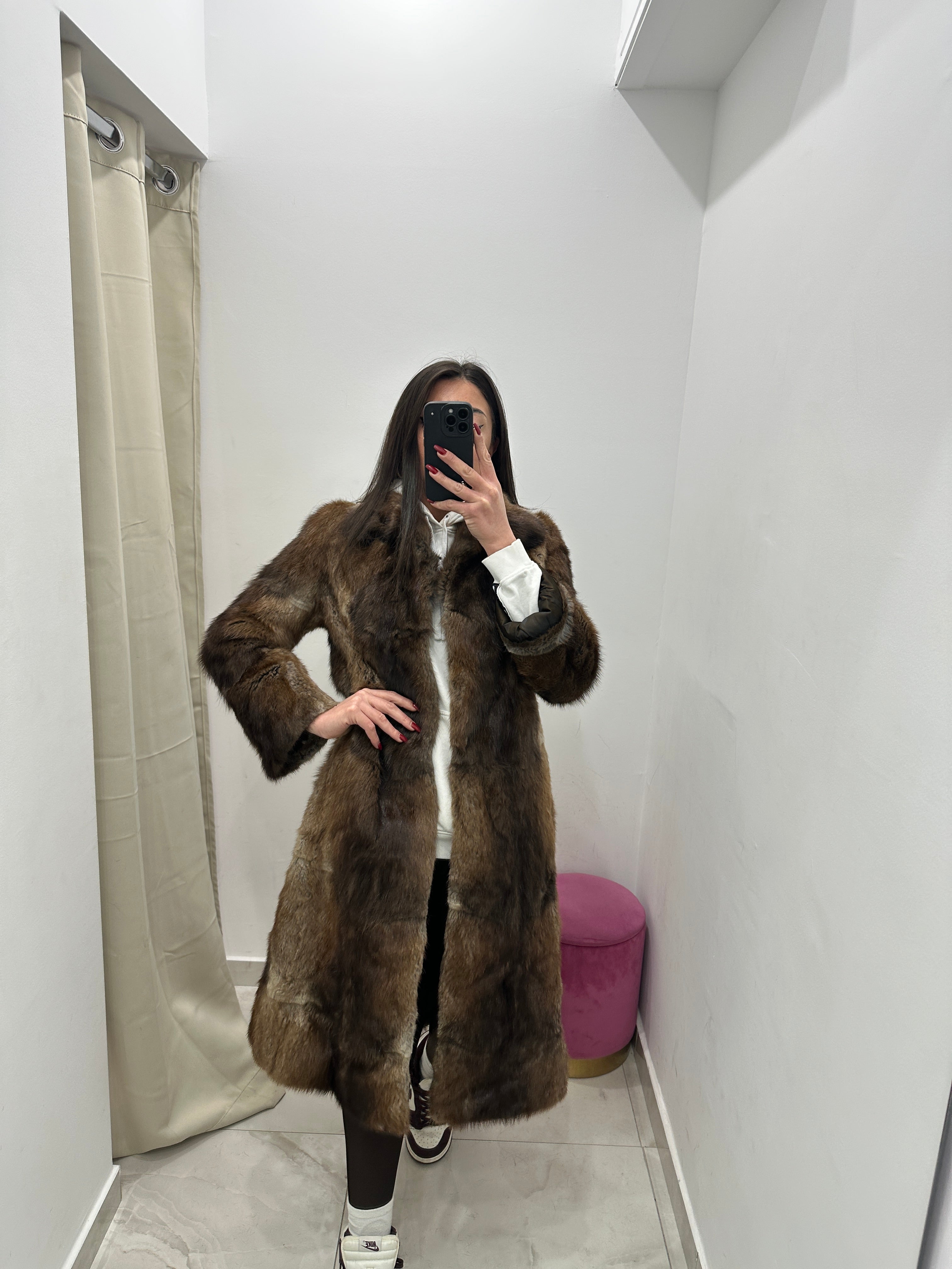 Pelliccia vera vintage bicolor lunga