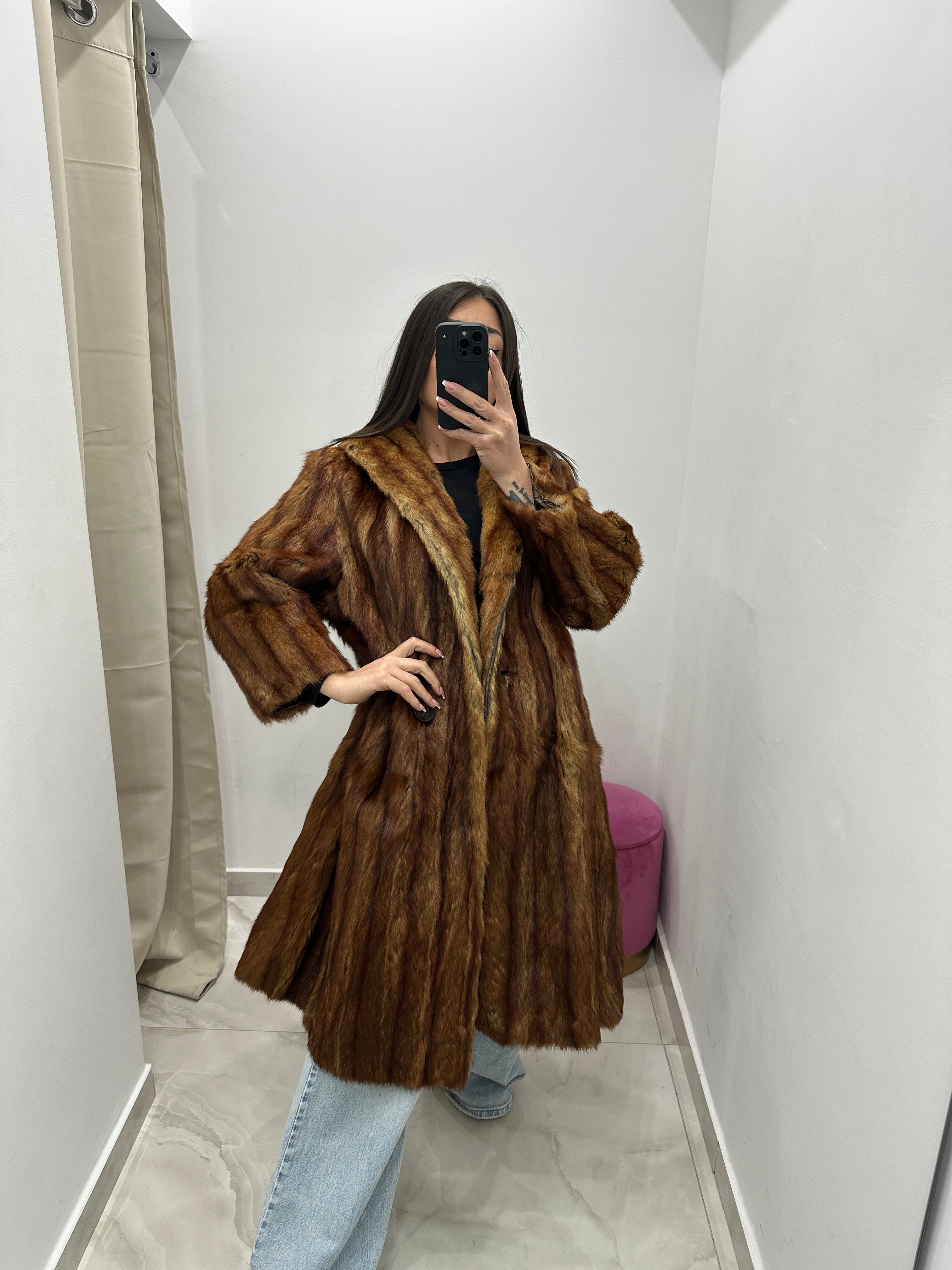 Pelliccia vera vintage in promo miele scuro