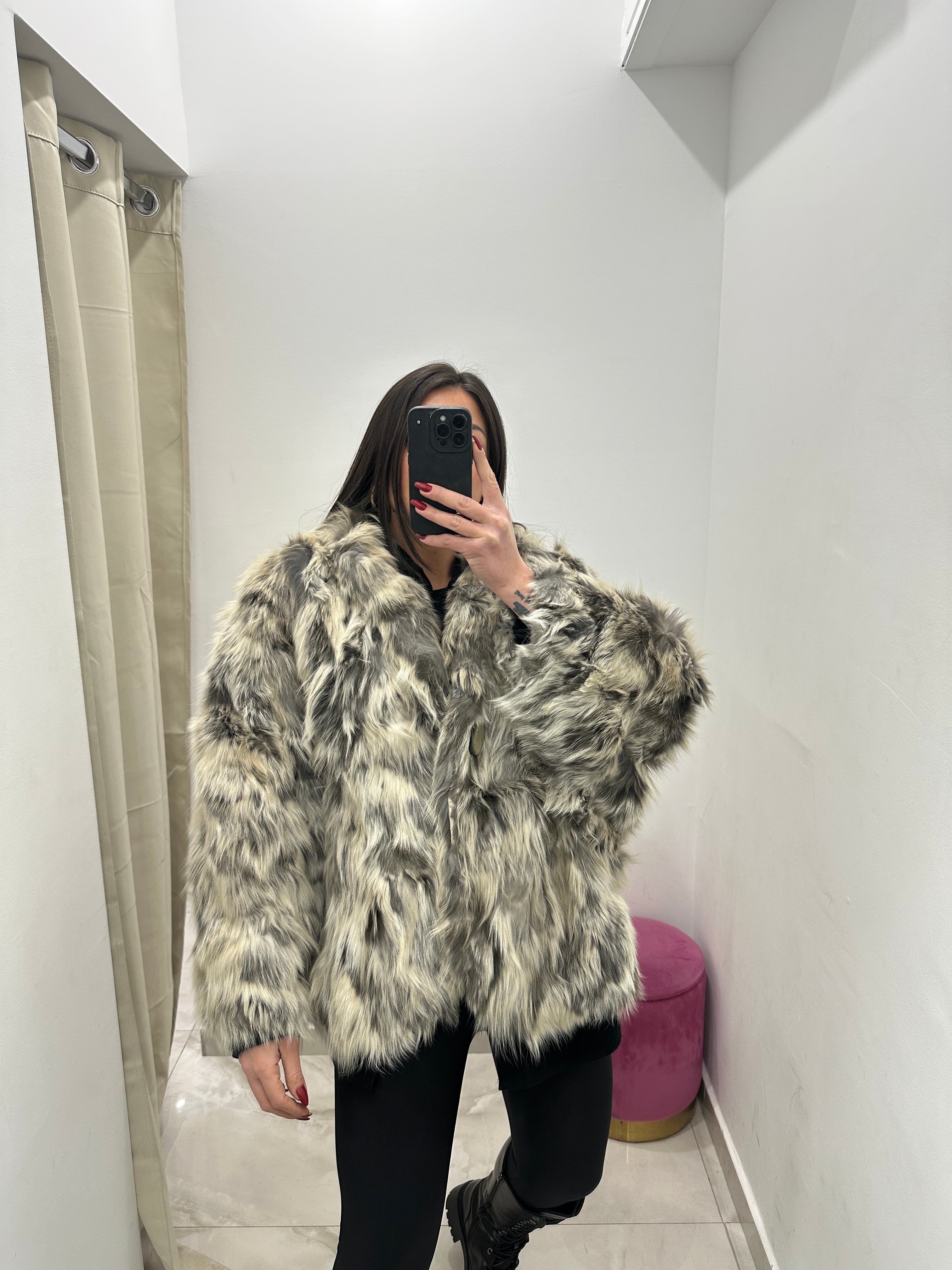 Pelliccia vera vintage di volpe bianca con sfumature