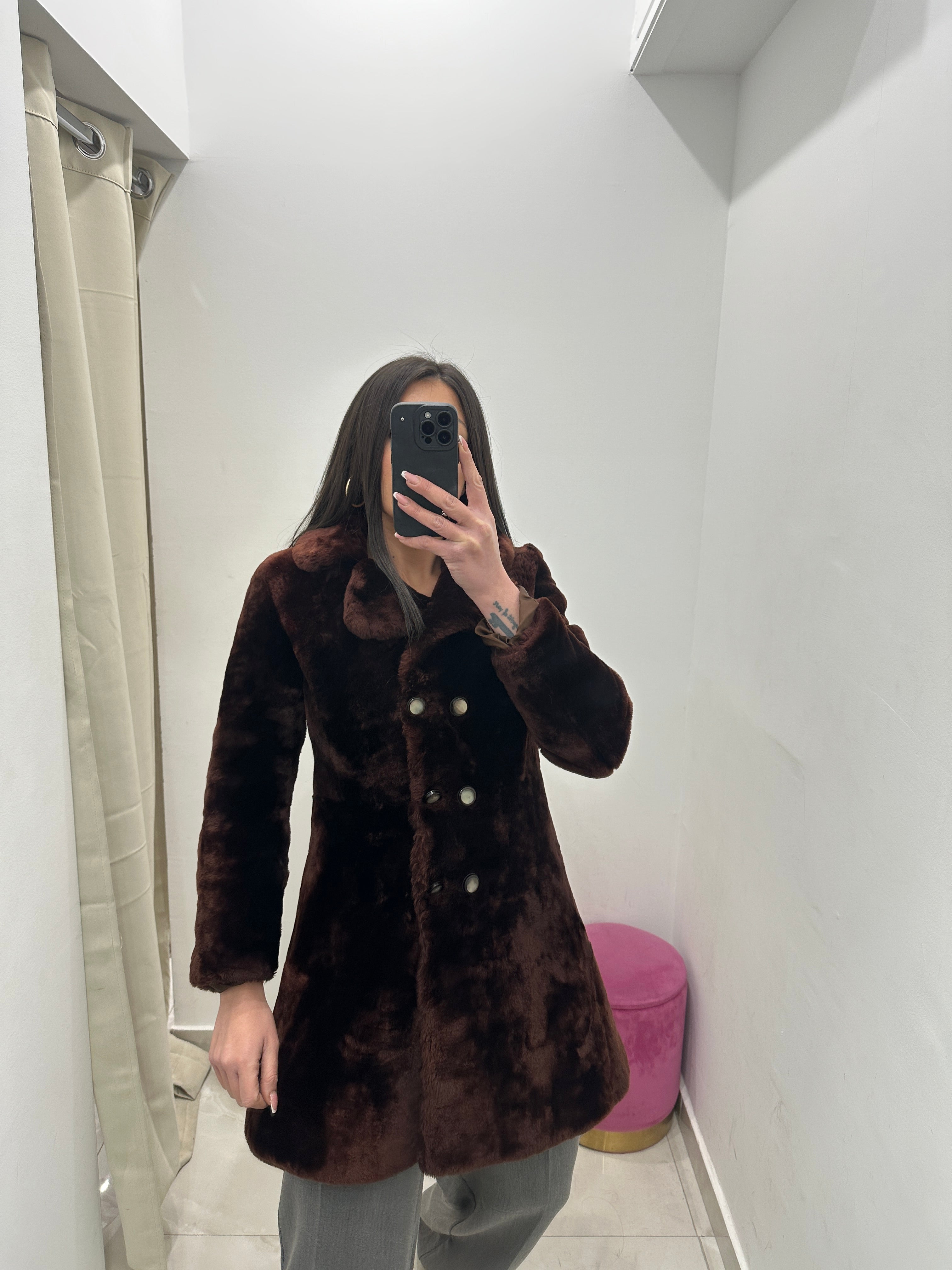 Pelliccia vera vintage in promo bordeaux scuro