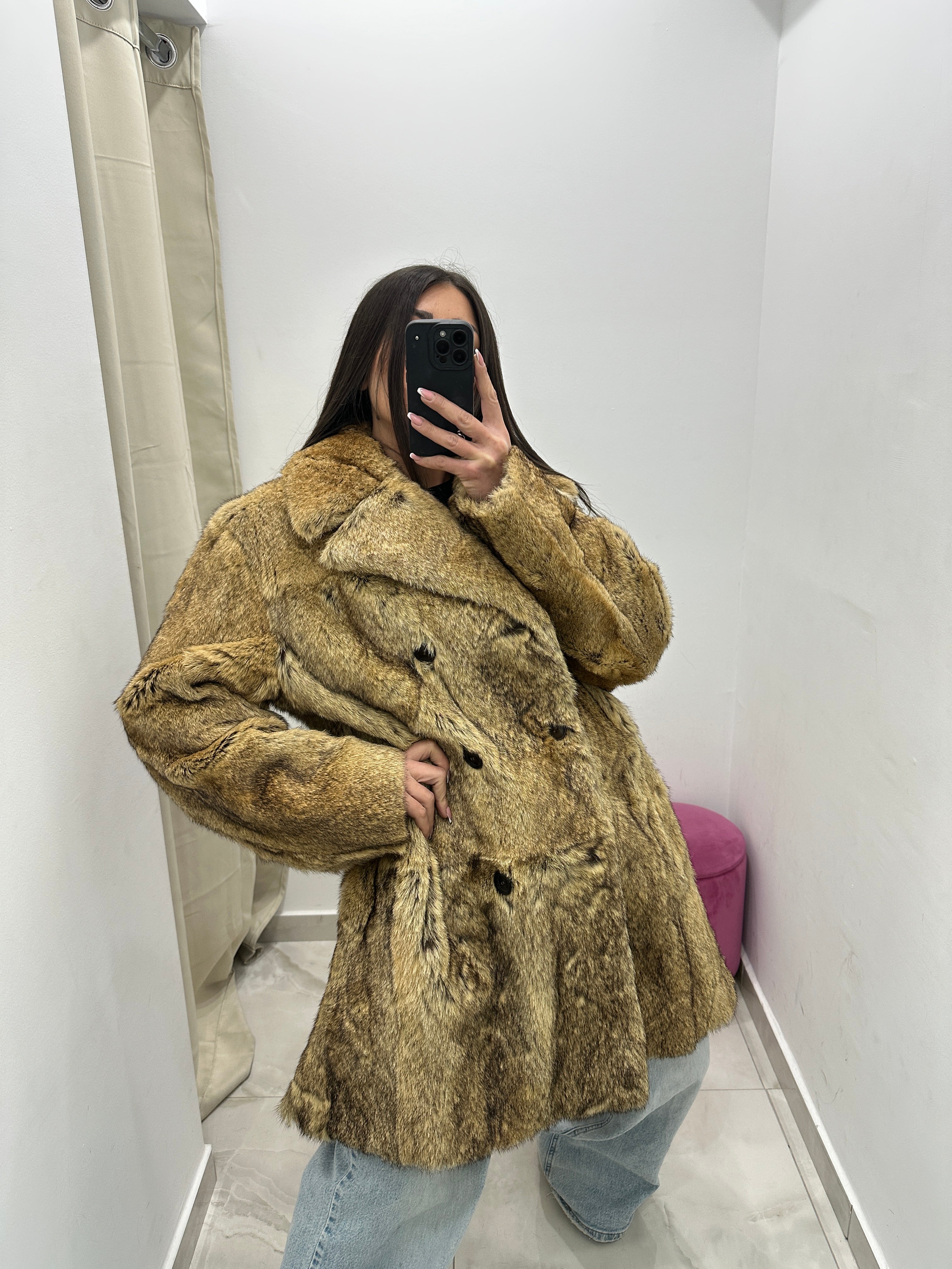 Pelliccia vera vintage miele oro