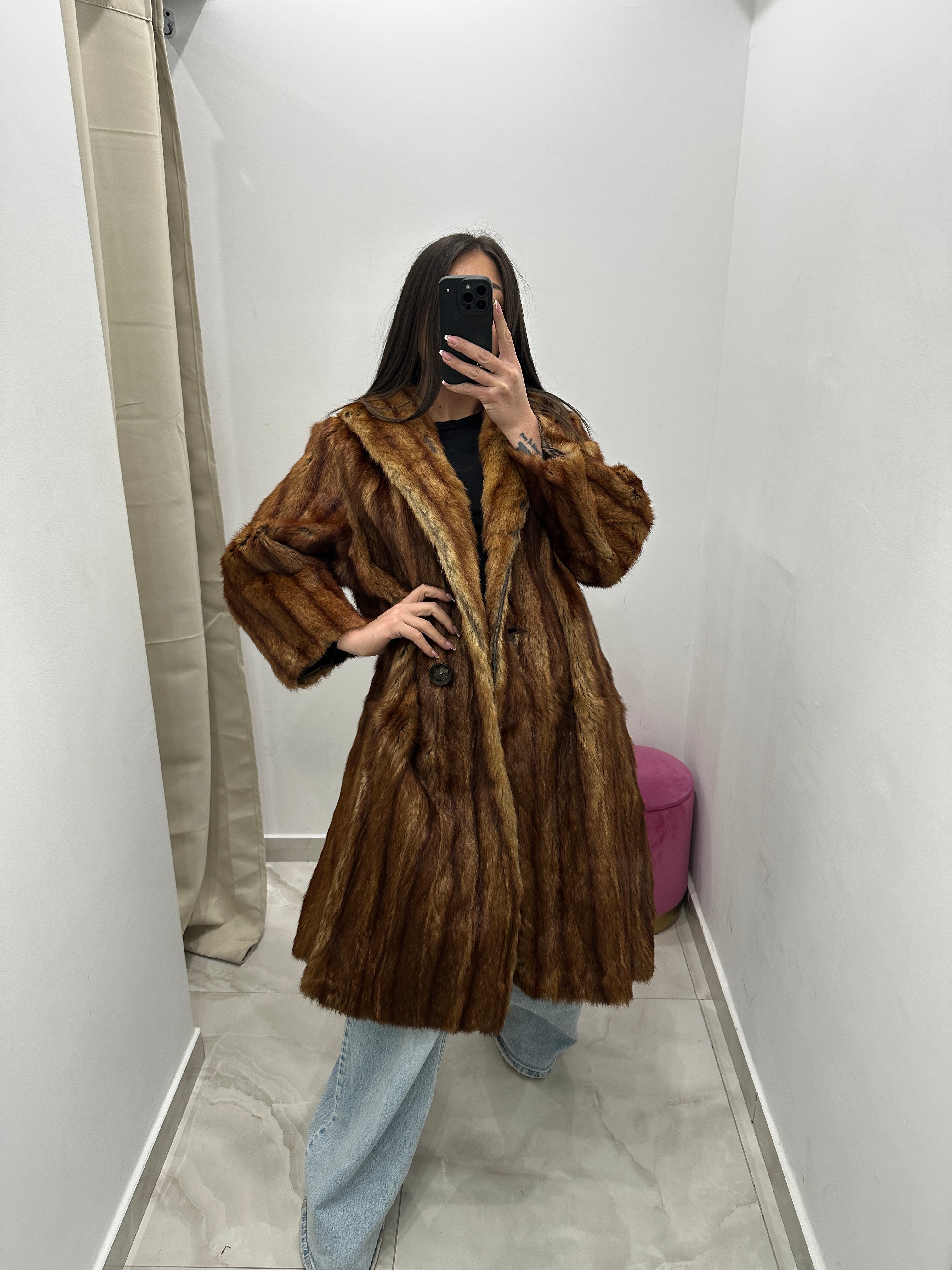 Pelliccia vera vintage in promo miele scuro