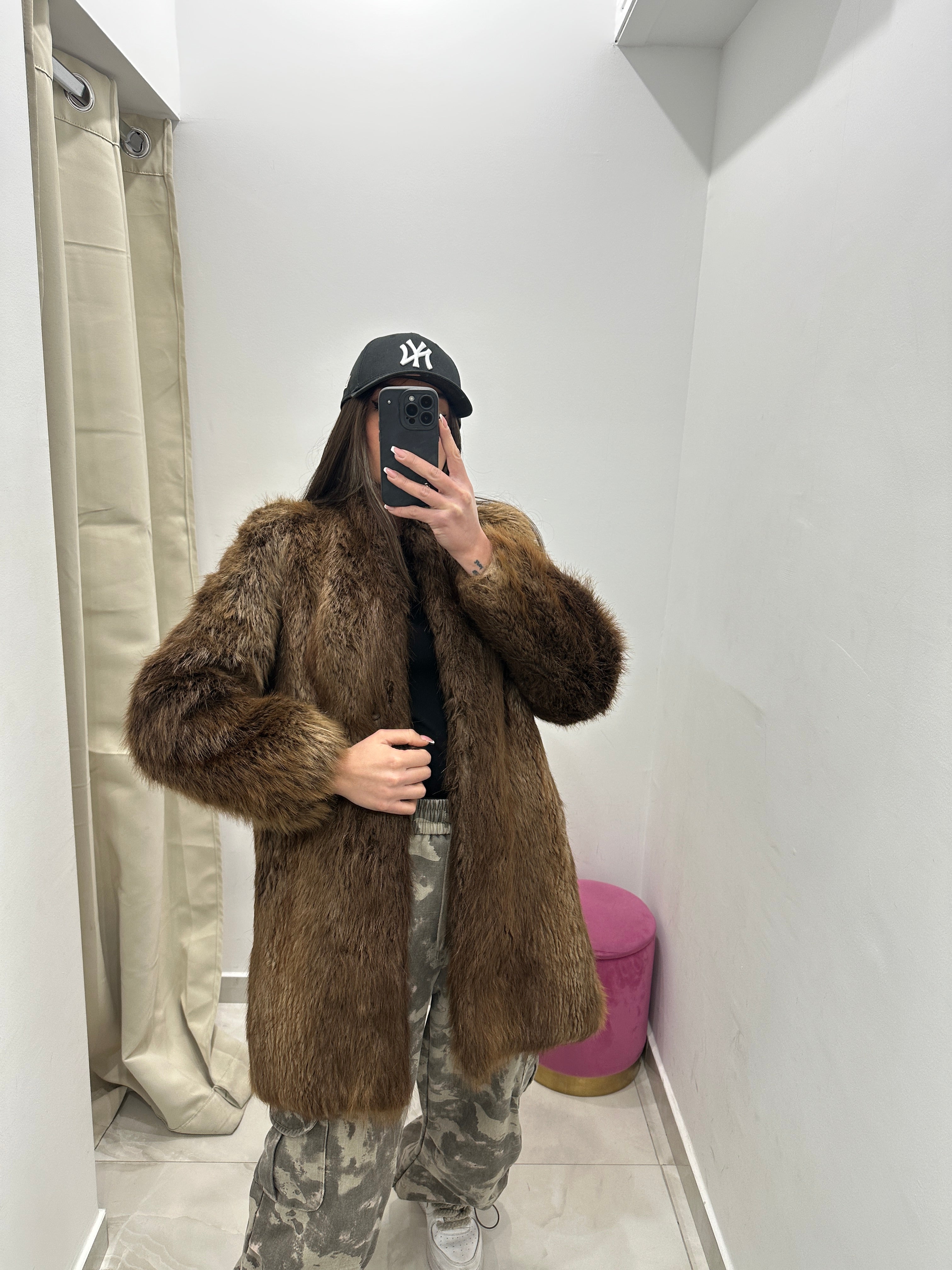 Pelliccia vera vintage marrone chiaro