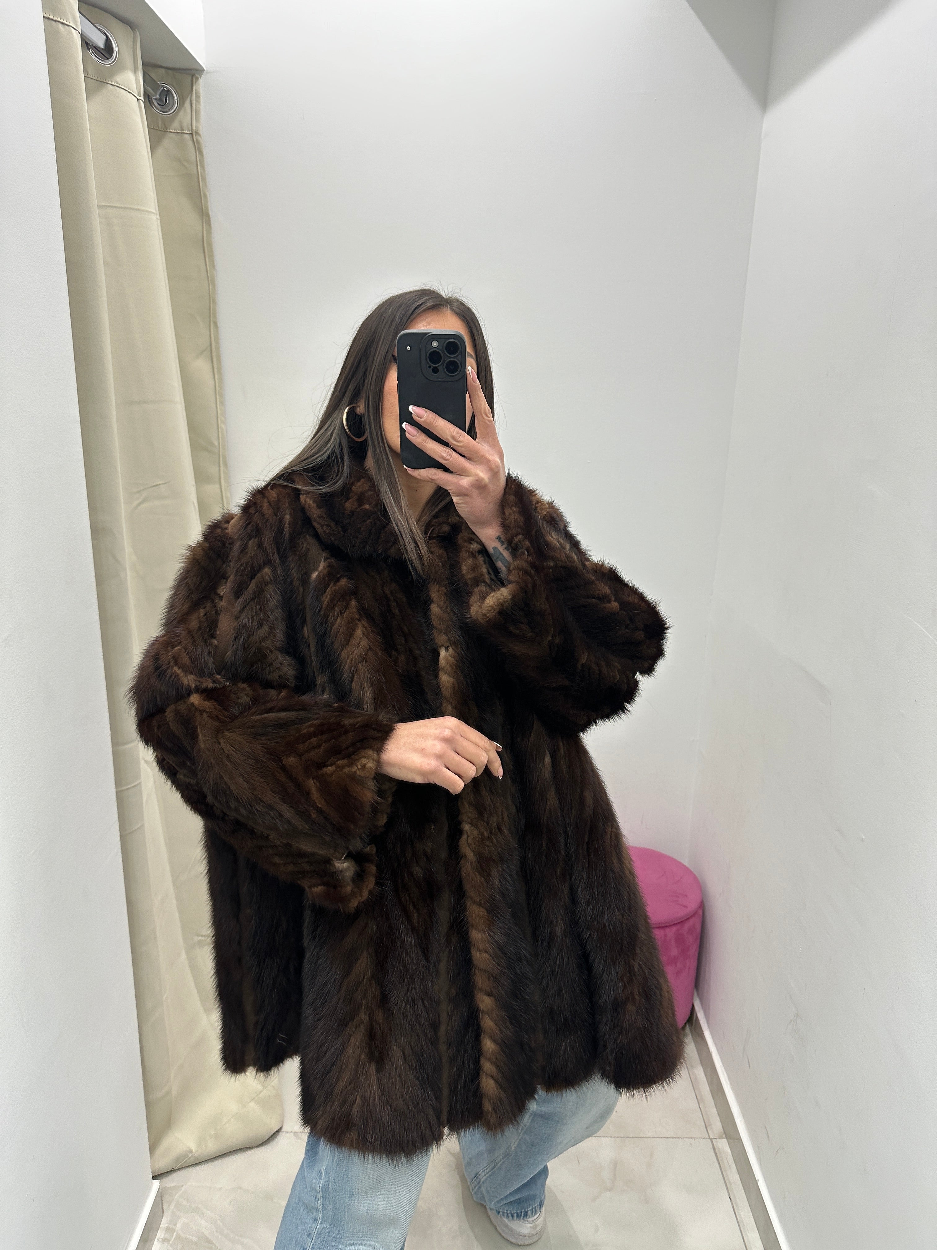 Pelliccia vera vintage marrone con sfumature