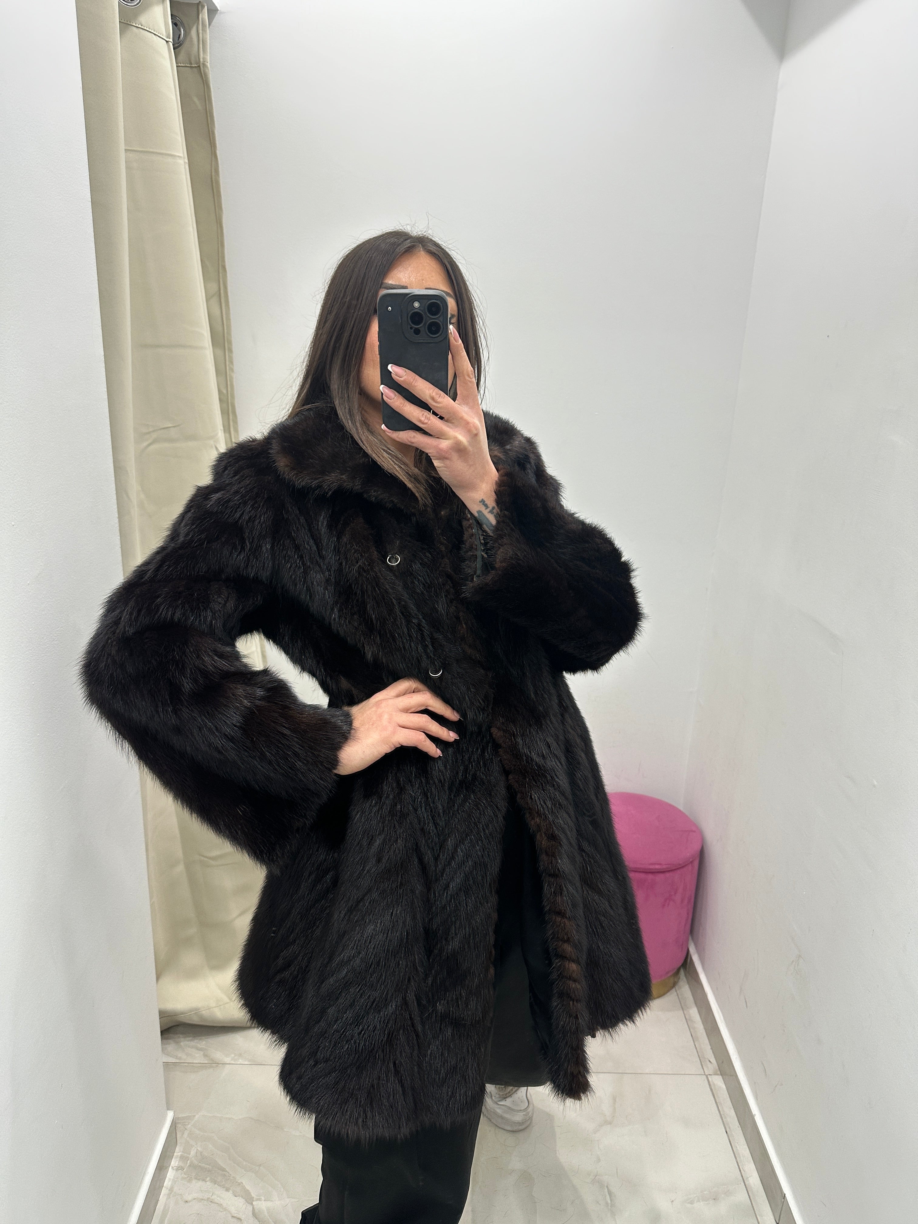 Pelliccia vera vintage marrone scuro