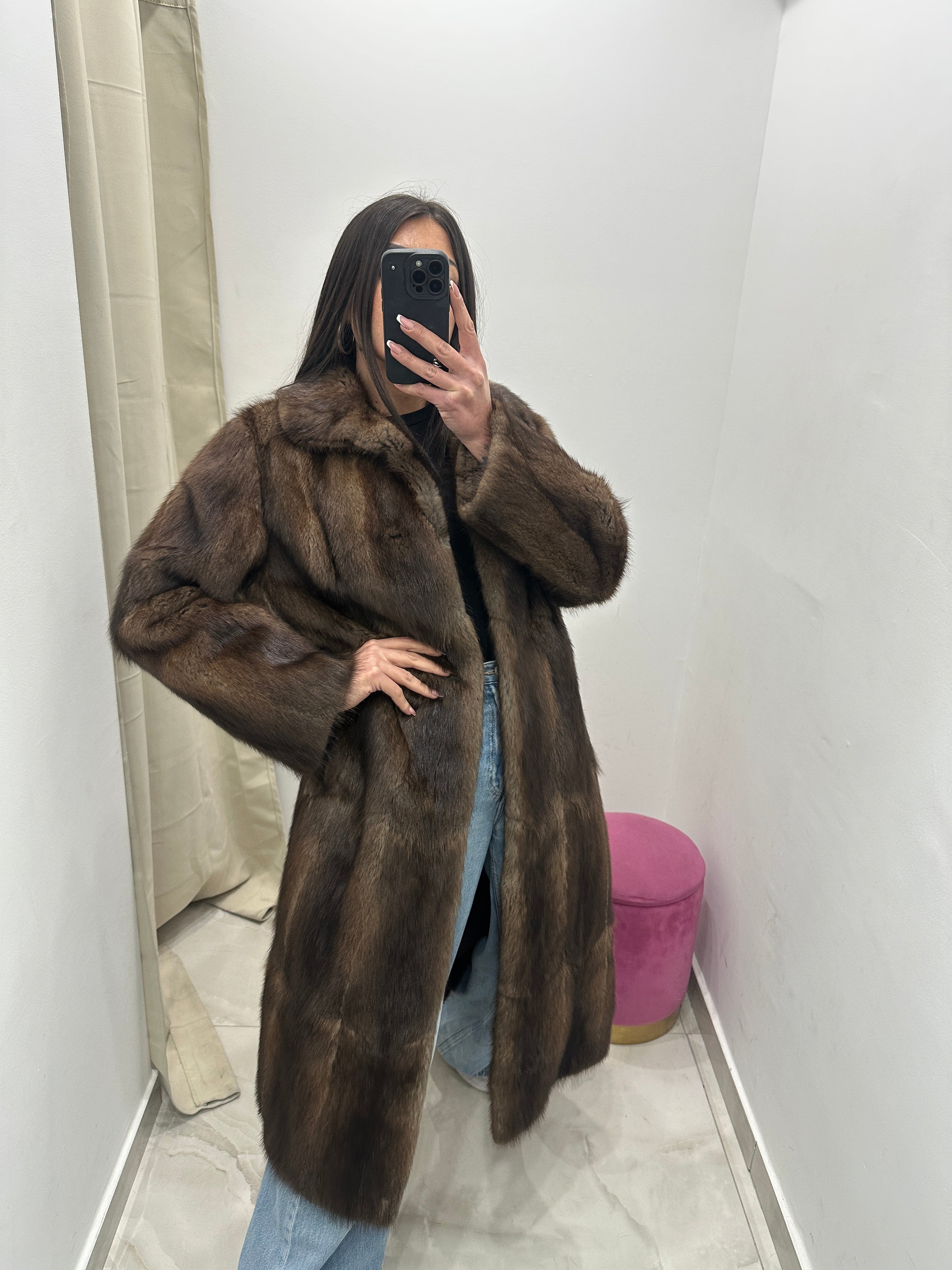 Pelliccia vera vintage marrone lunga