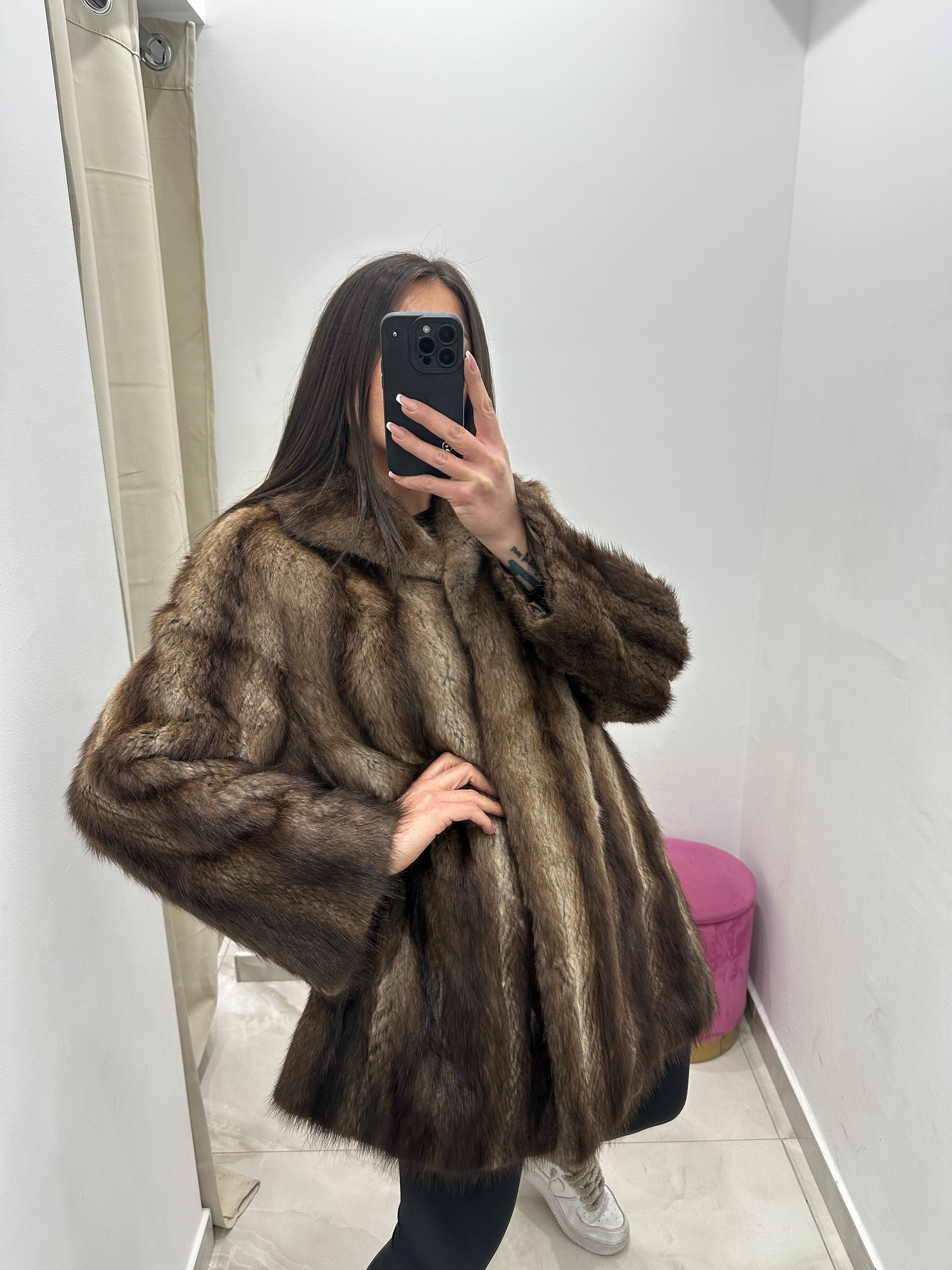 Pelliccia vera vintage bicolor marrone