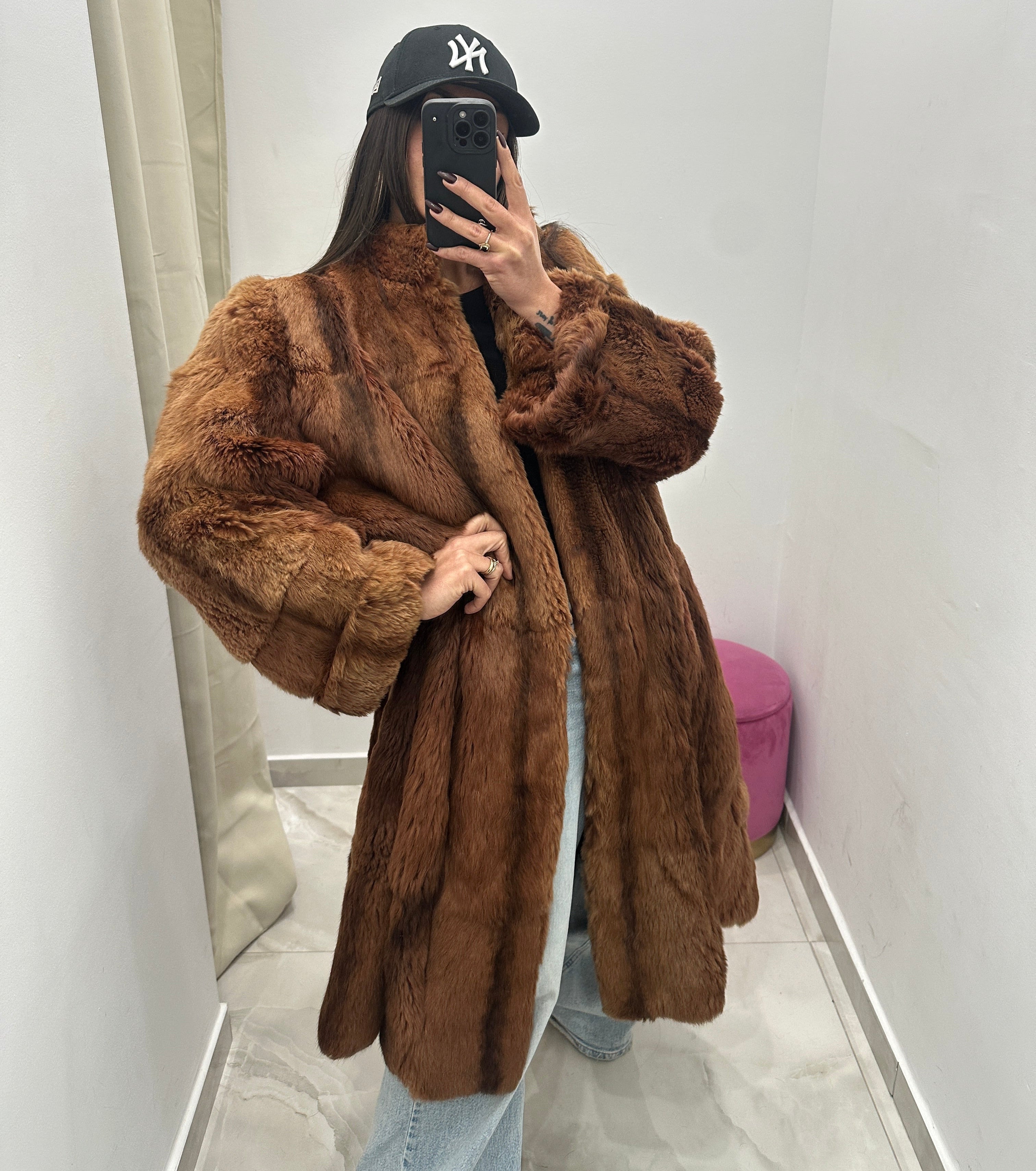 Pelliccia vera vintage mielato rosso