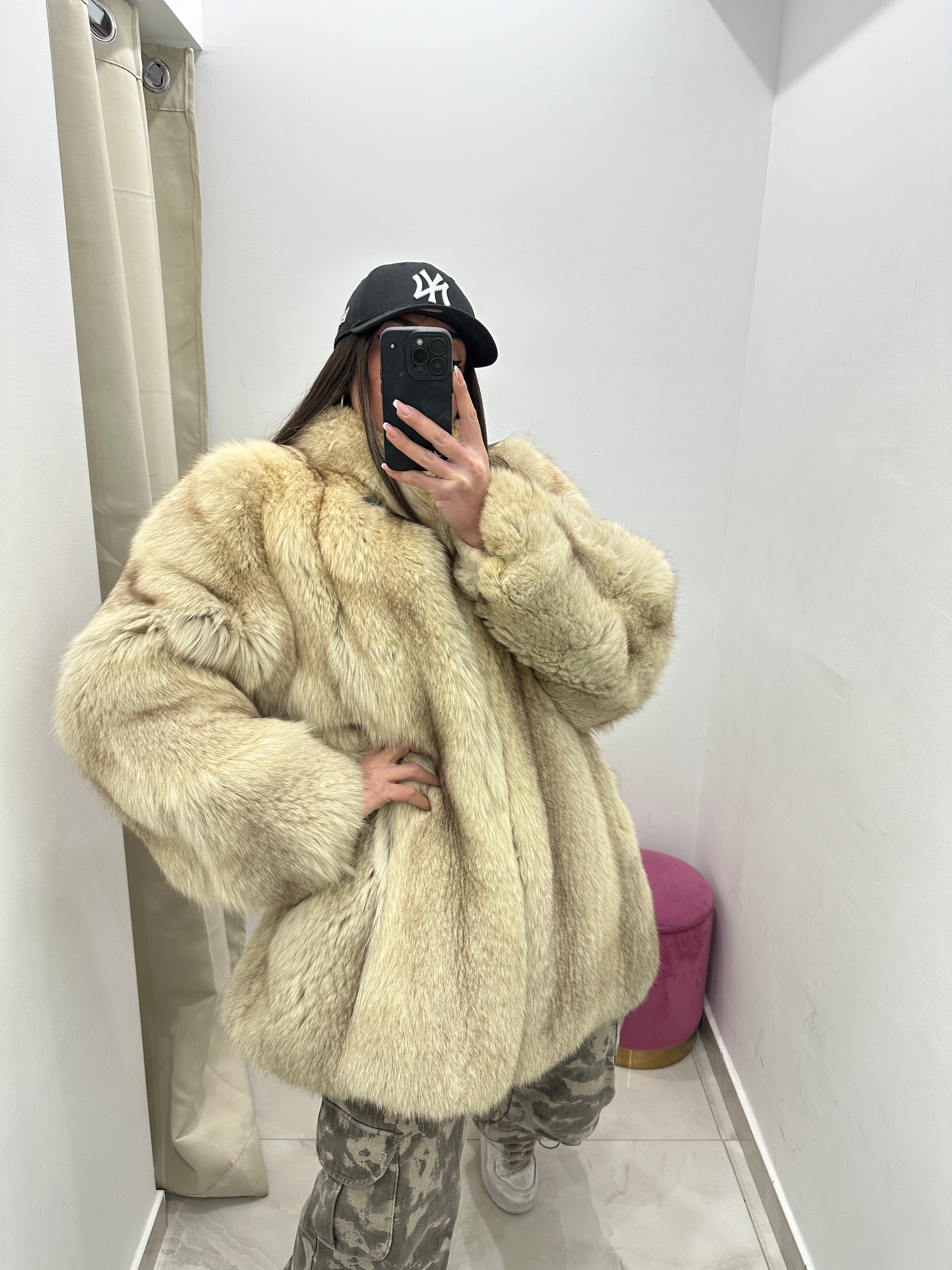 Pelliccia vera vintage volpe panna