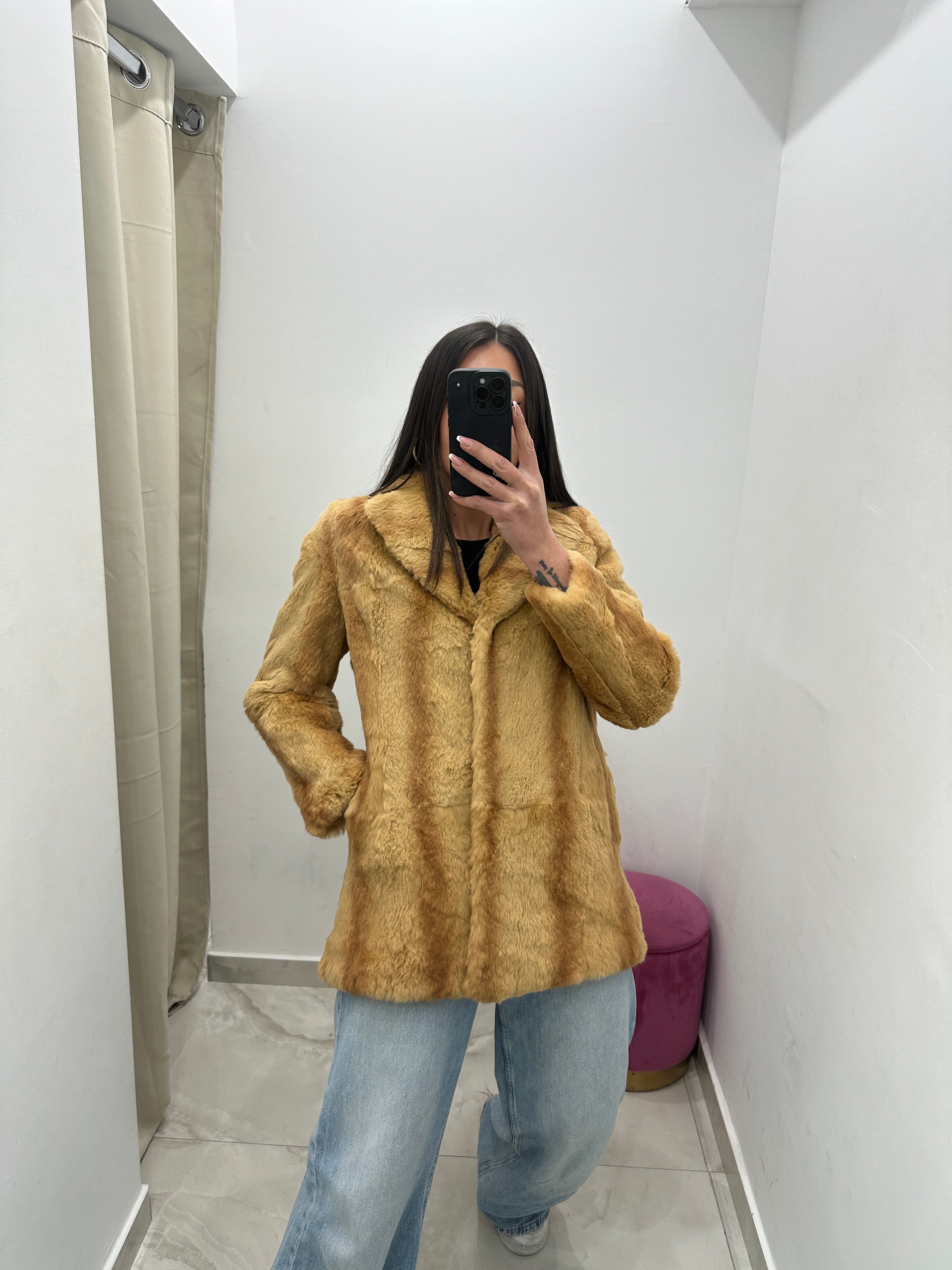 Pelliccia vera vintage miele