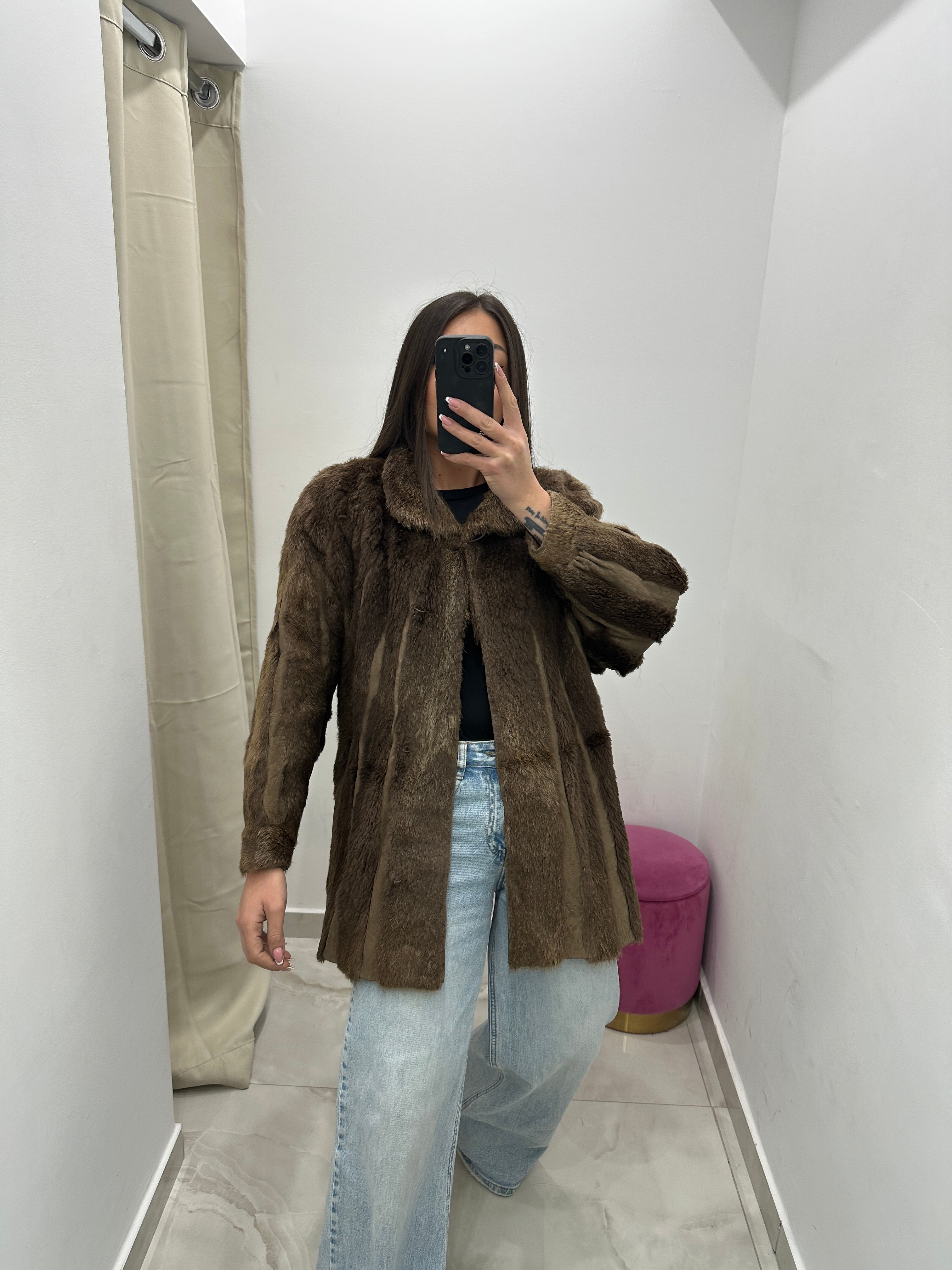 Pelliccia vera vintage in promo marrone chiaro