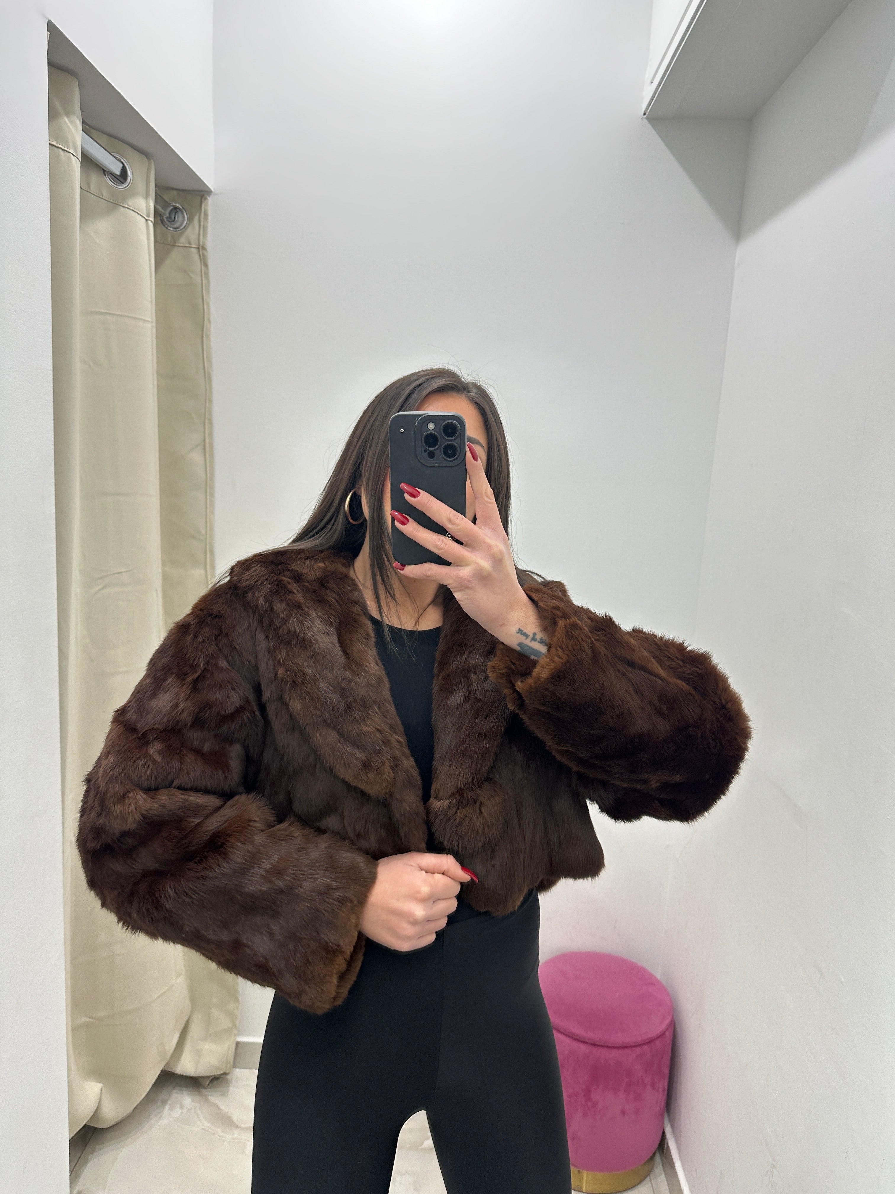 Pelliccia vera vintage marrone corta