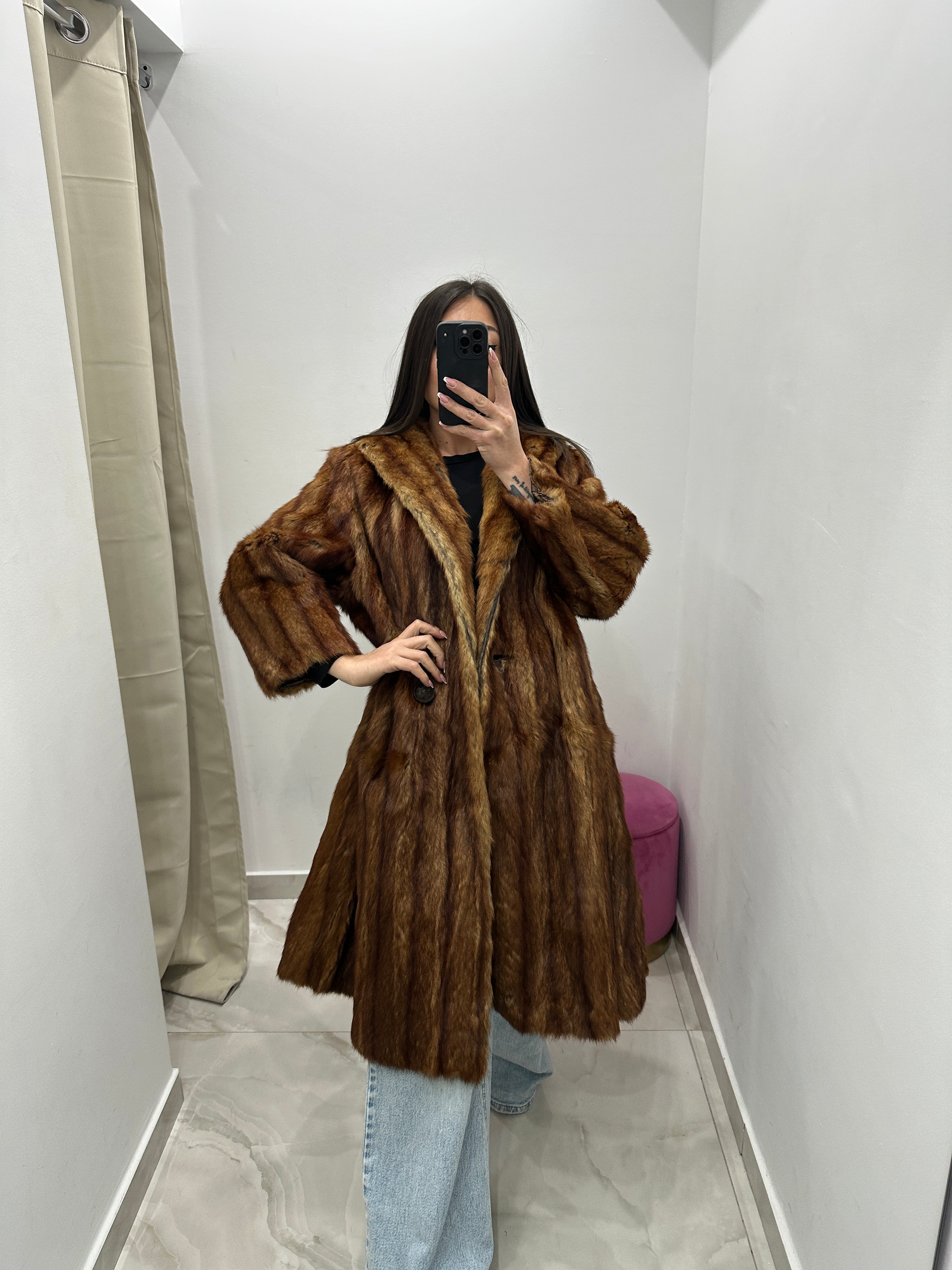 Pelliccia vera vintage in promo miele scuro