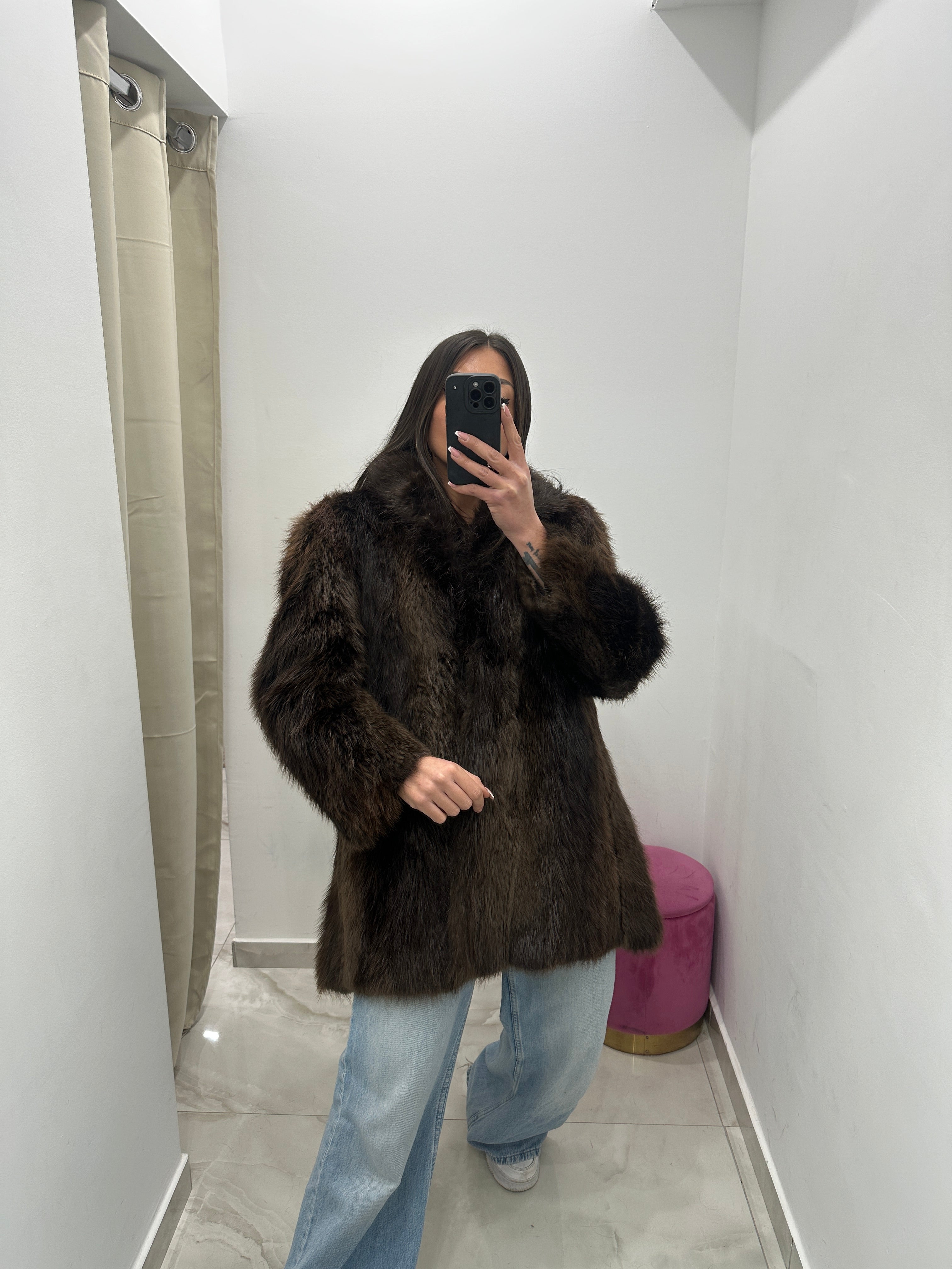 Pelliccia vera vintage marrone scuro