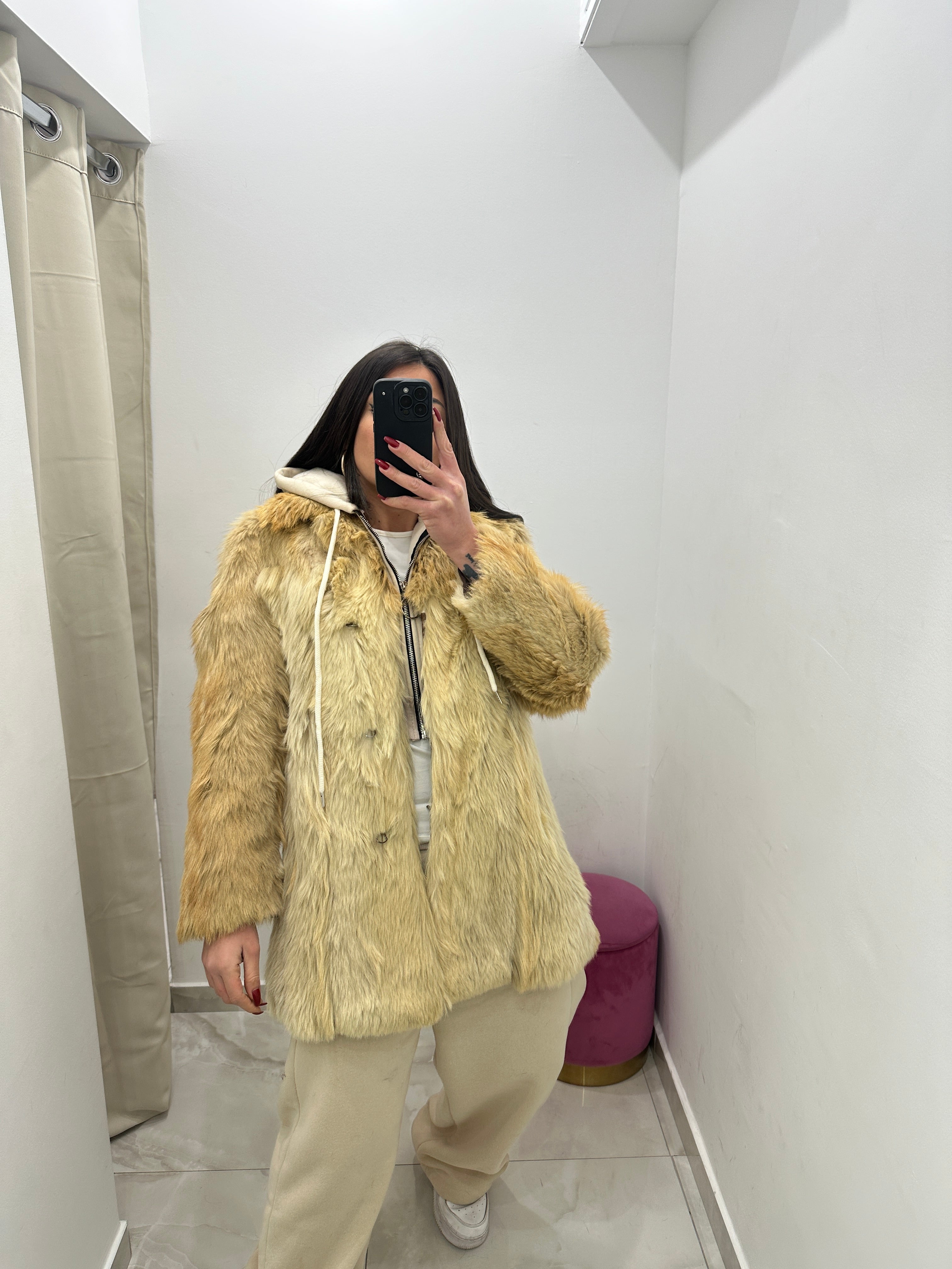 Pelliccia vera vintage panna