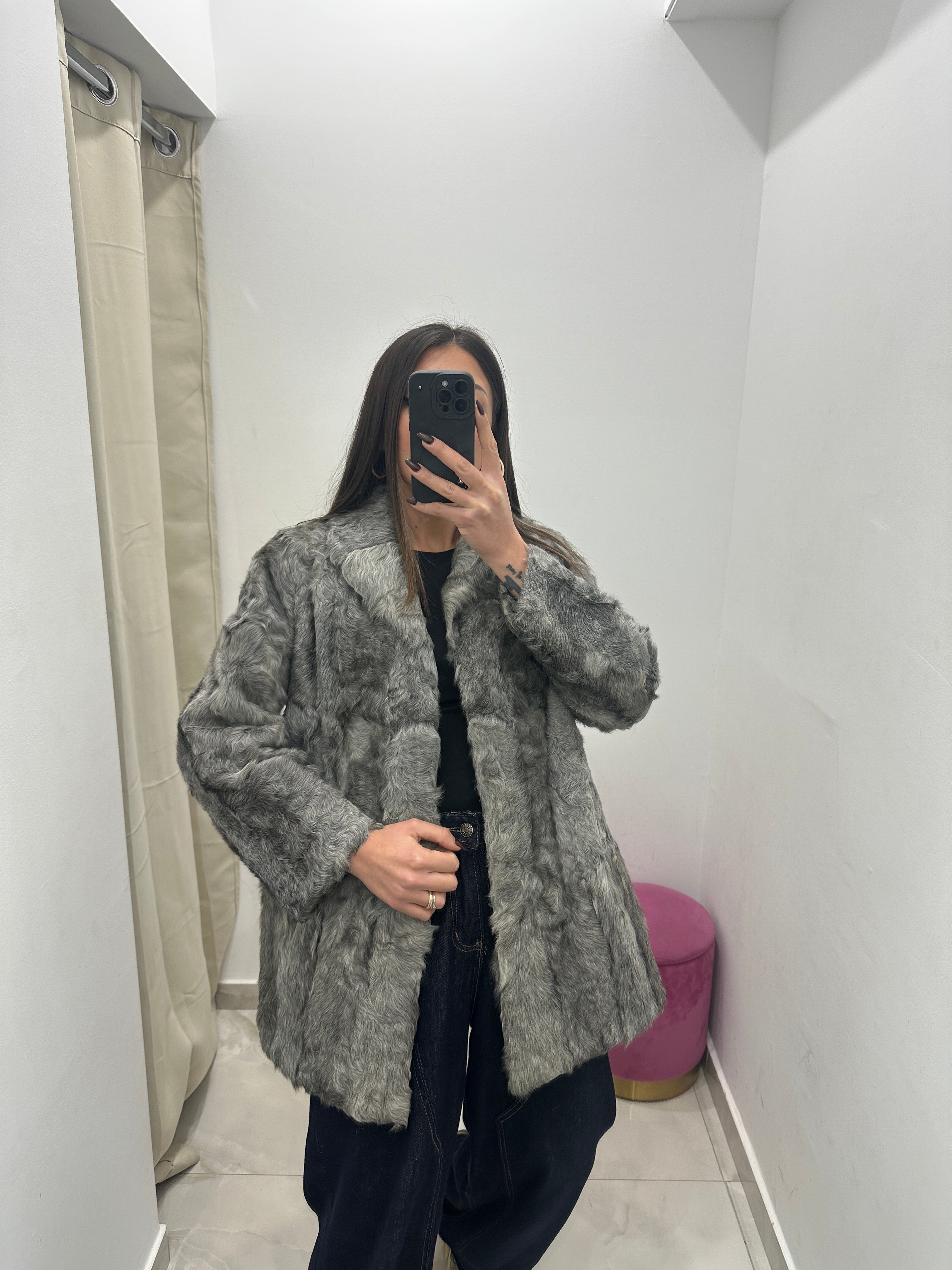 Pelliccia vera vintage grigia