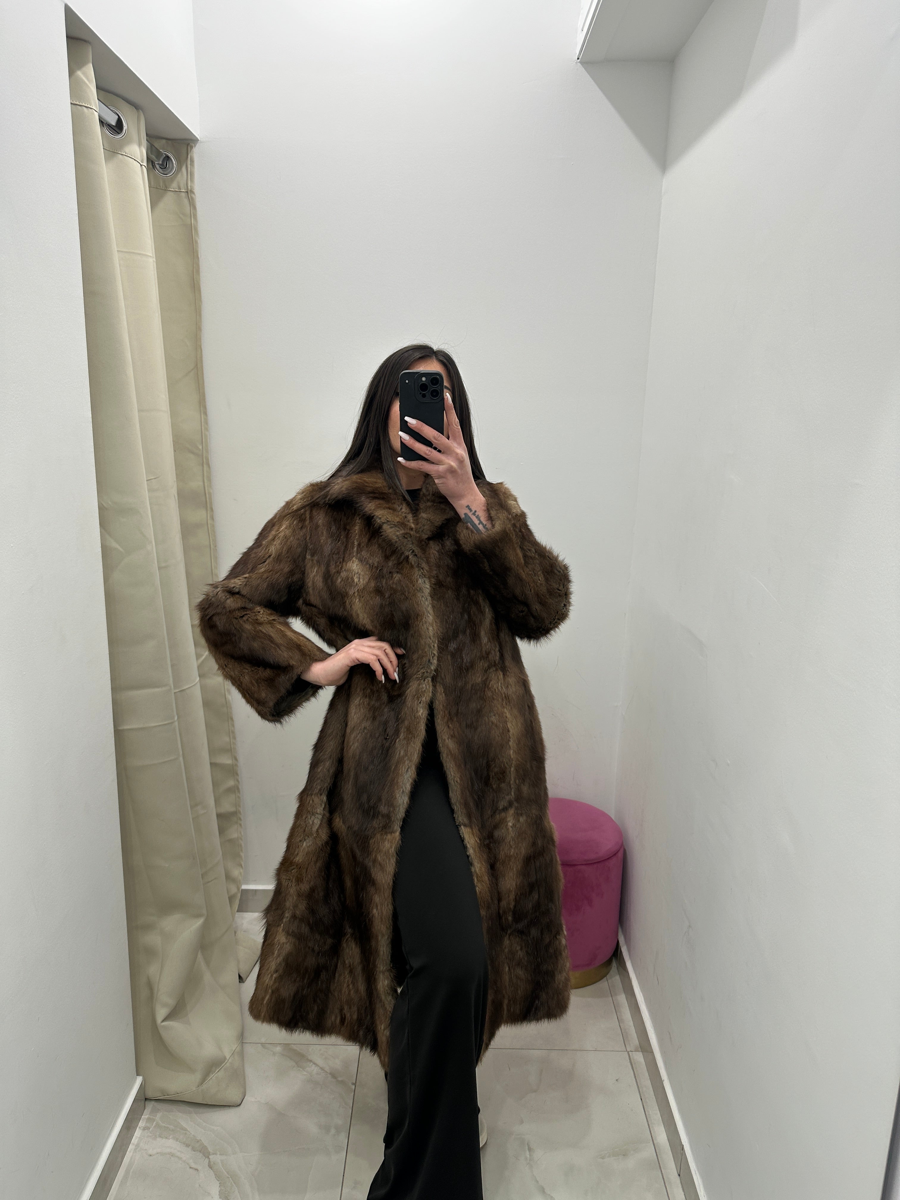 Pelliccia vera vintage bicolor lunga