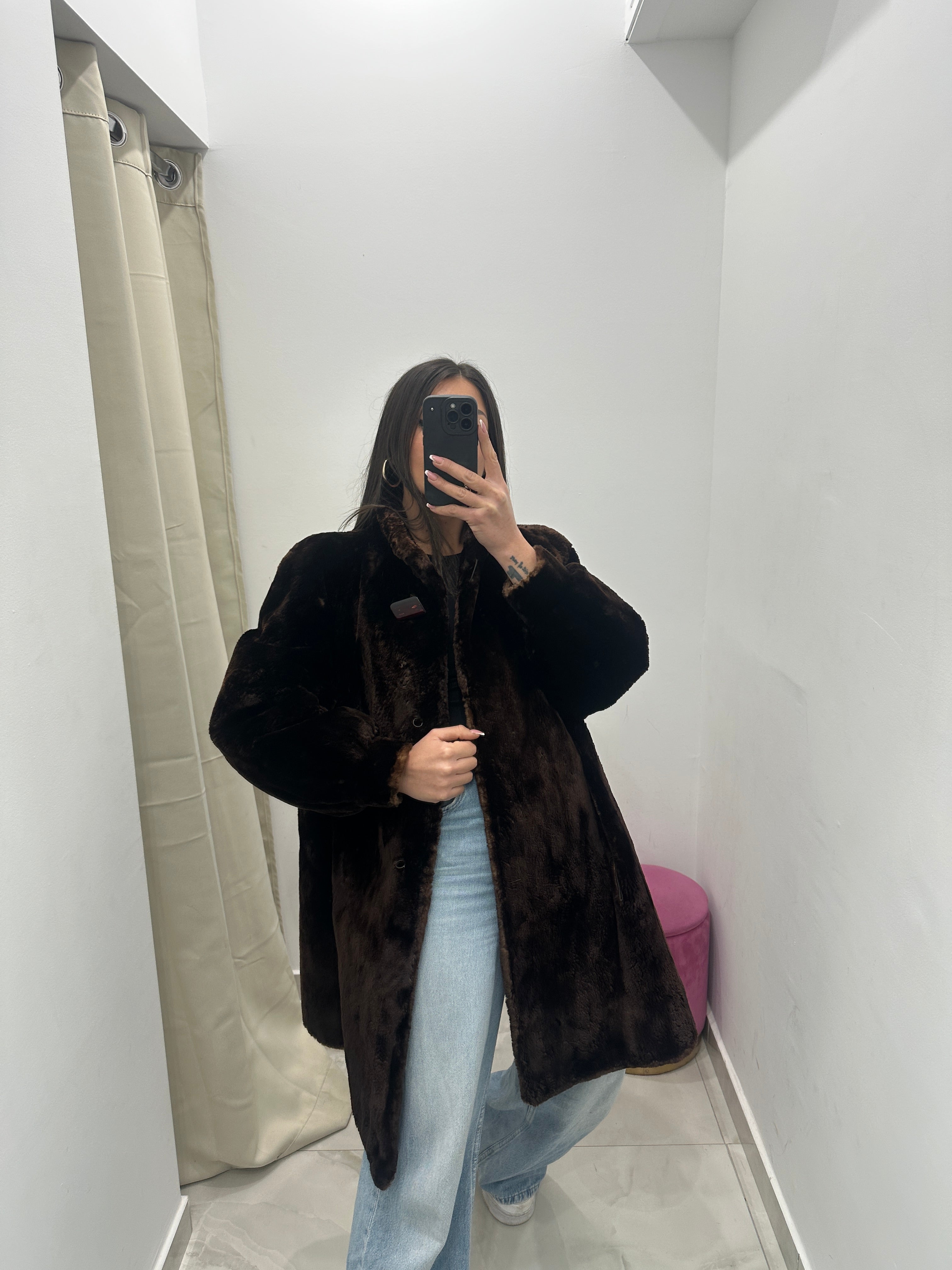 Pelliccia vera vintage in promo marrone scuro