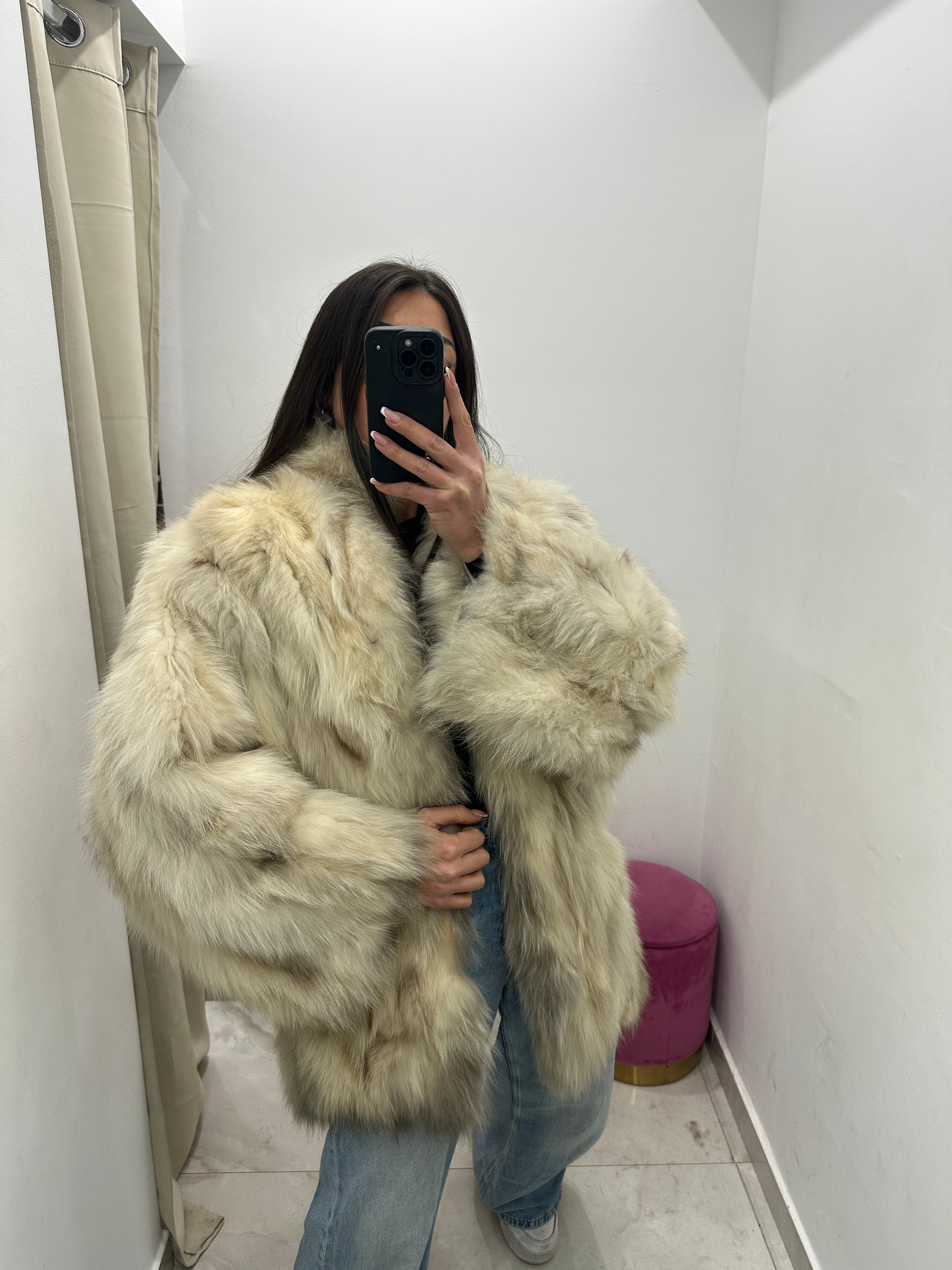 Pelliccia vera vintage volpe bianca