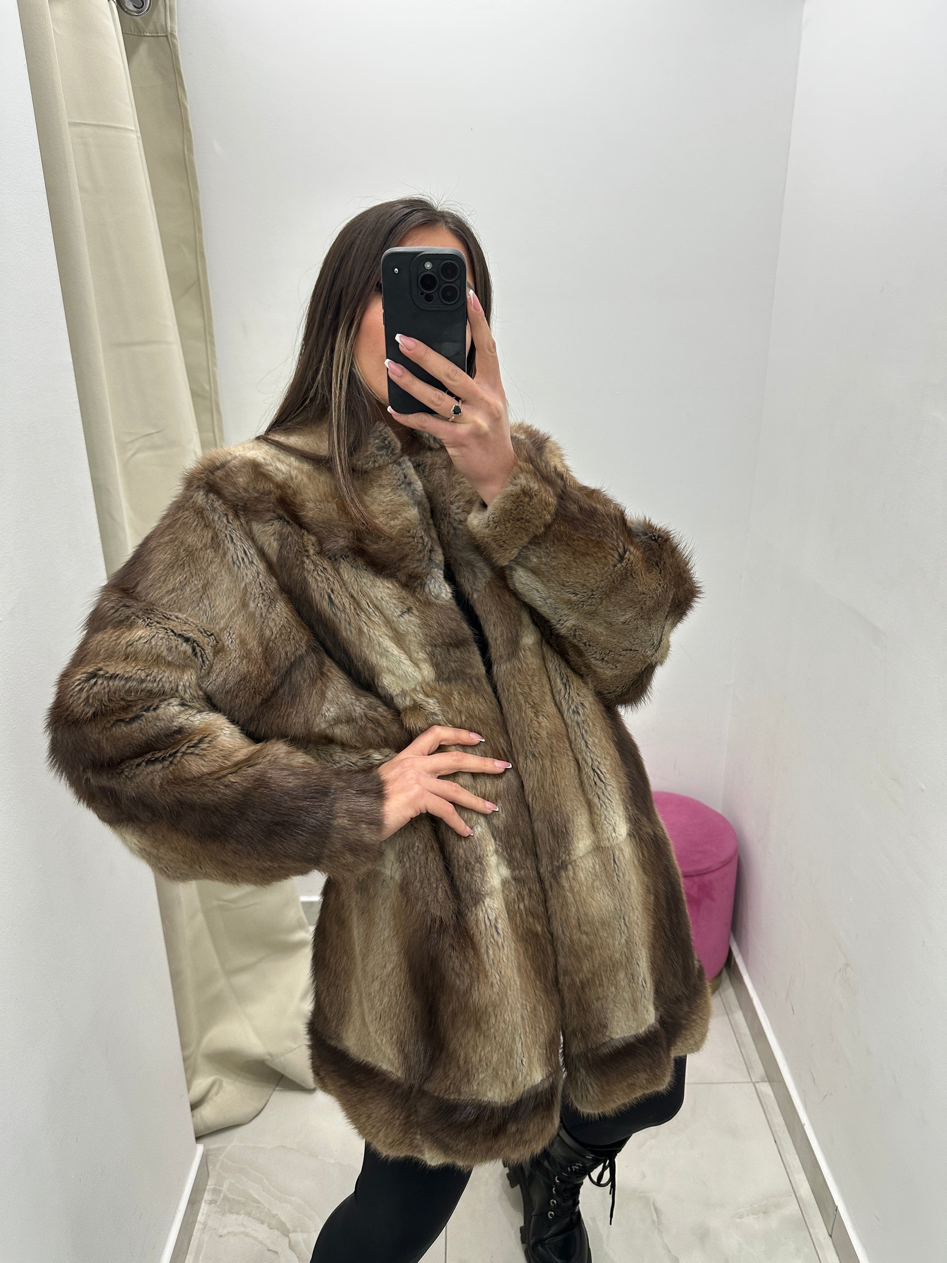 Pelliccia vera vintage beige sfumato