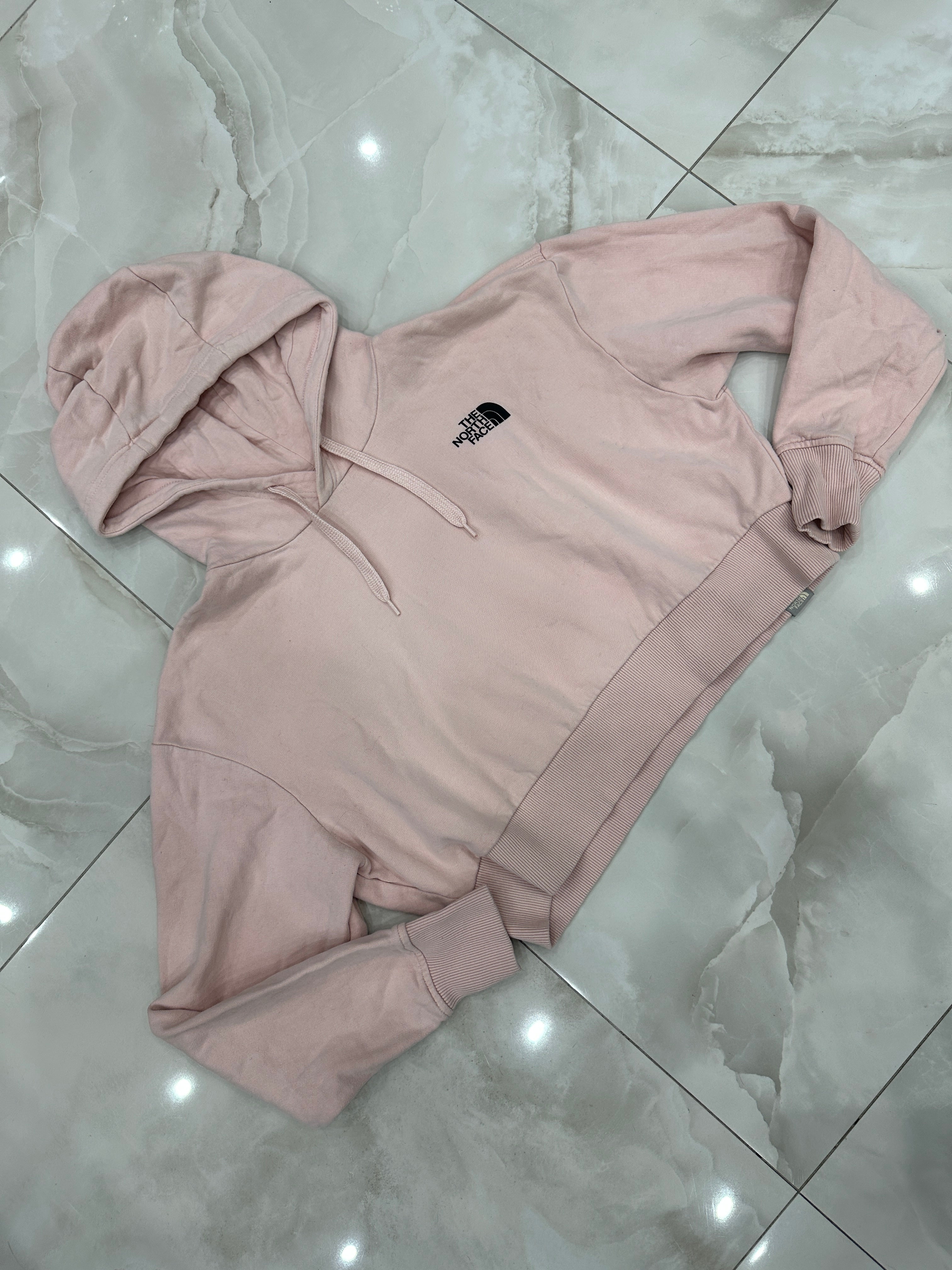 Felpa vintage rosa cipria crop con cappuccio