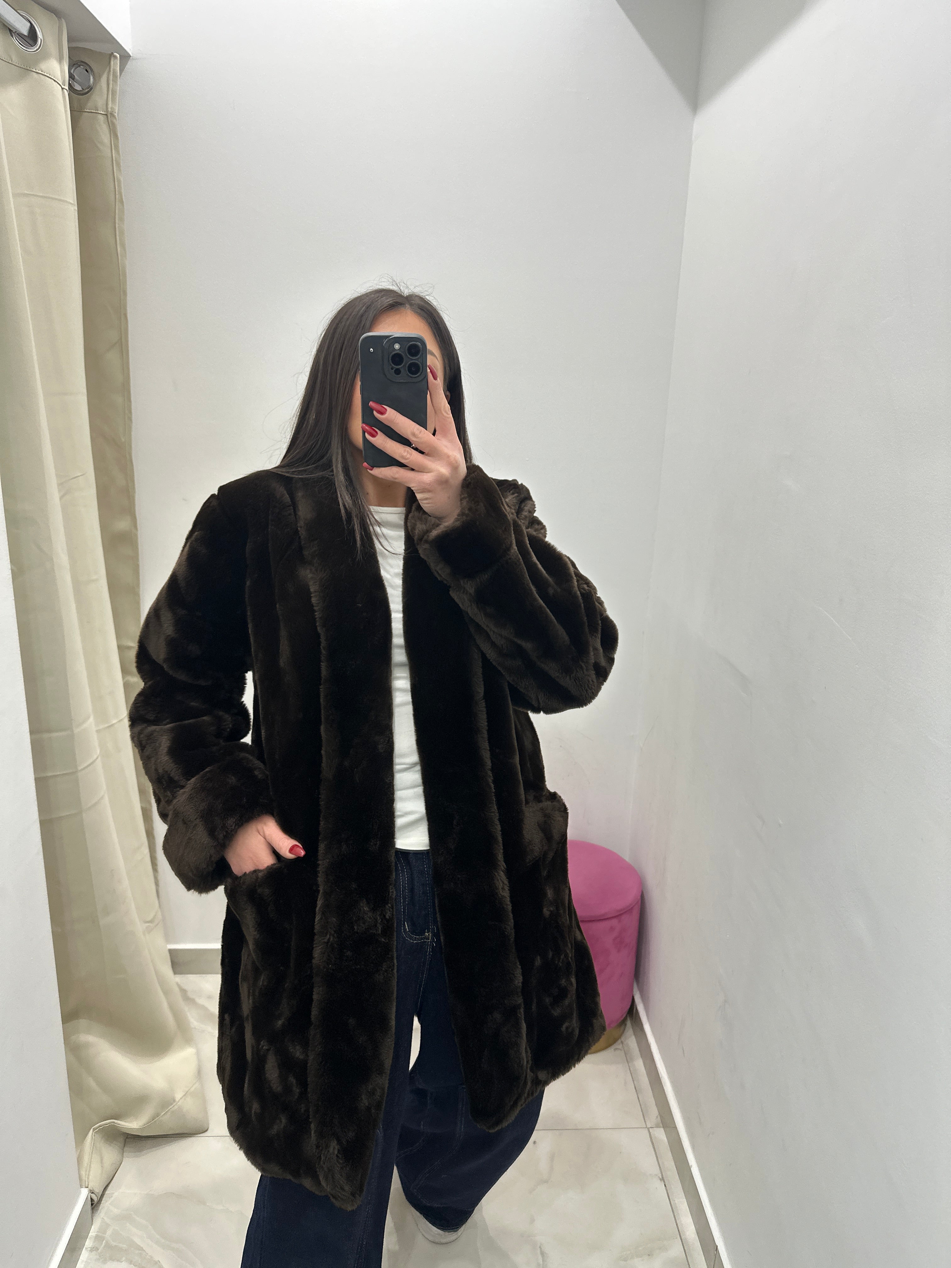 Pelliccia ecologica vintage marrone scuro