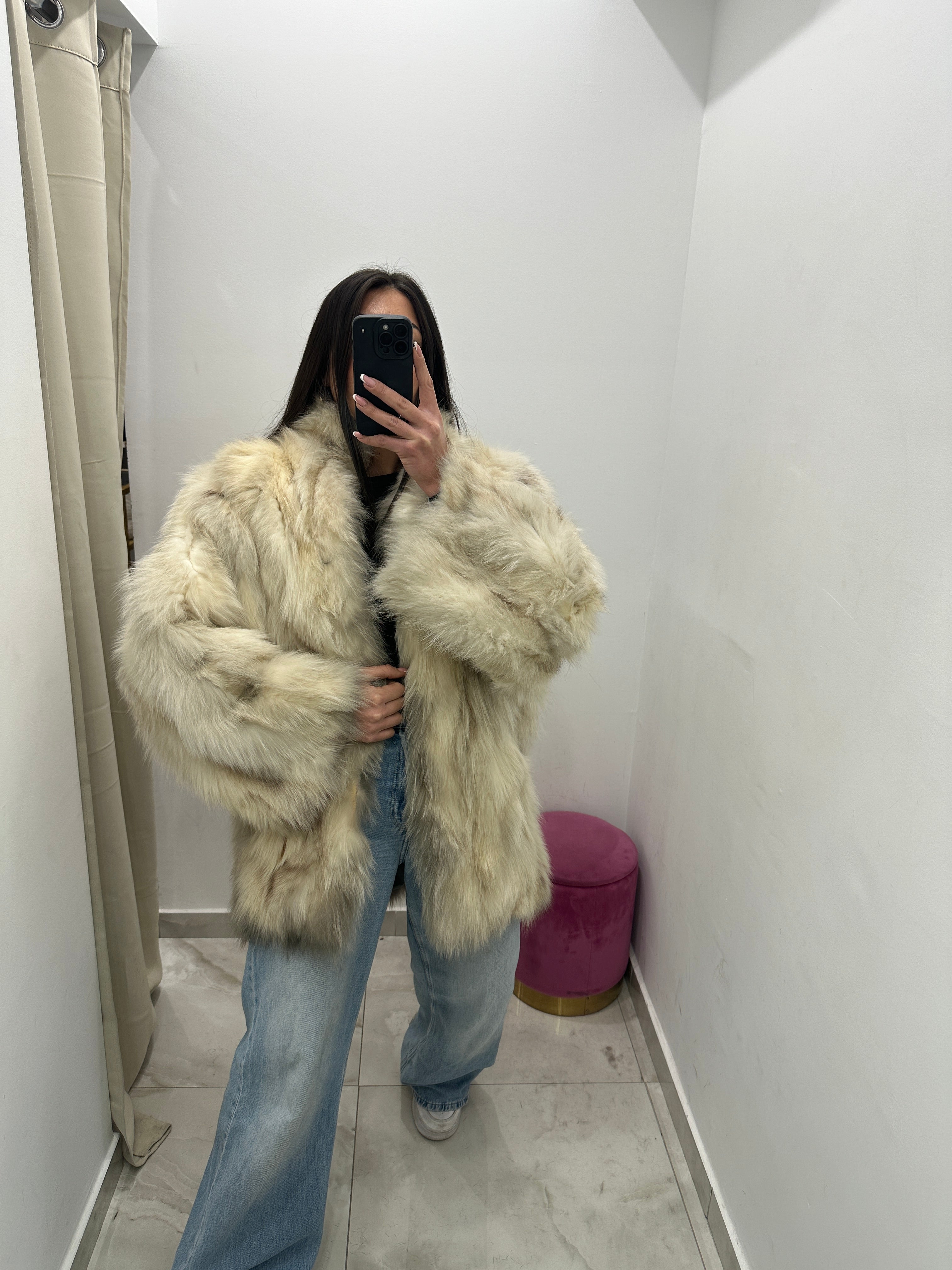 Pelliccia vera vintage volpe bianca