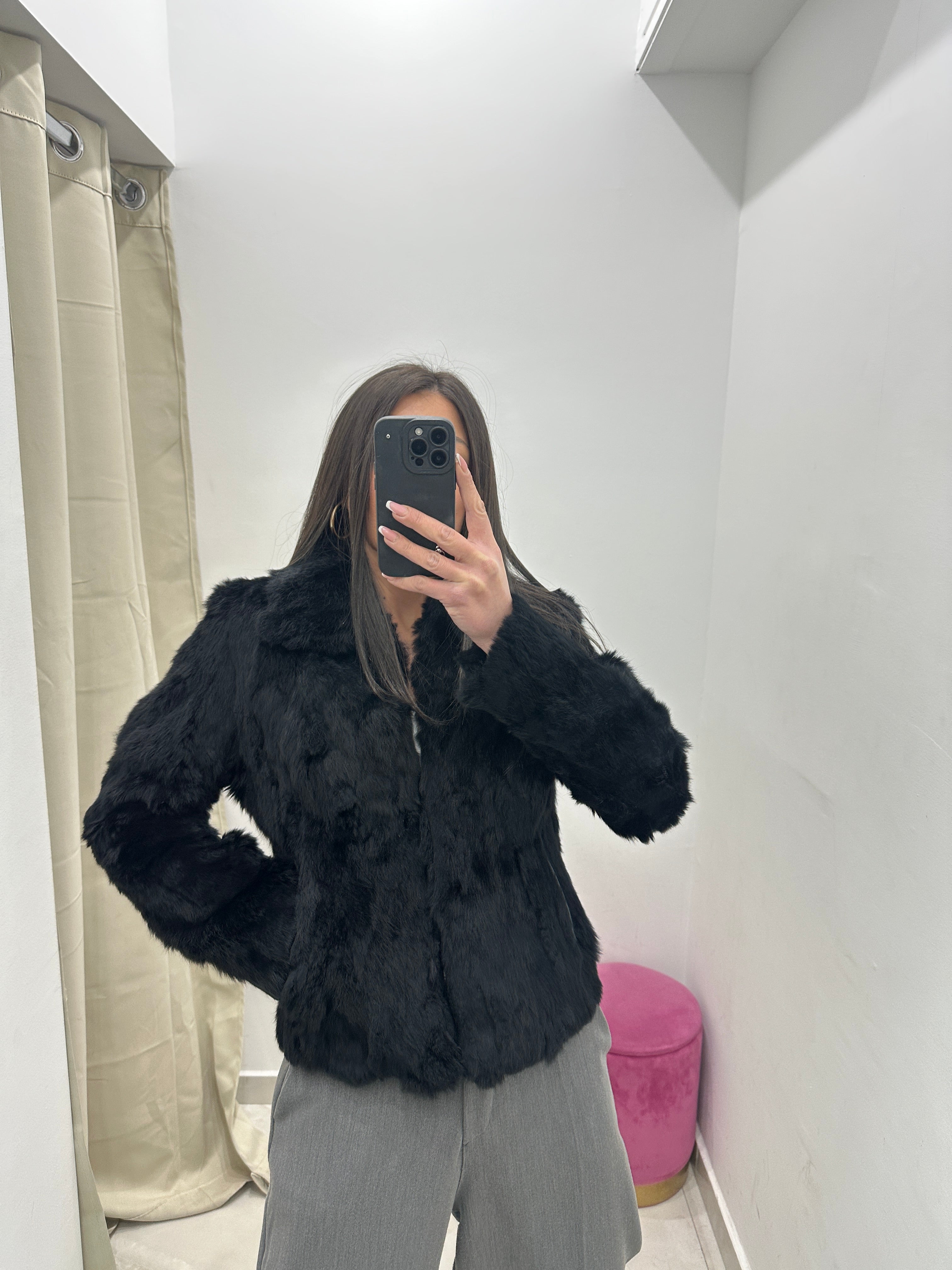 Pelliccia vera vintage in promo nera