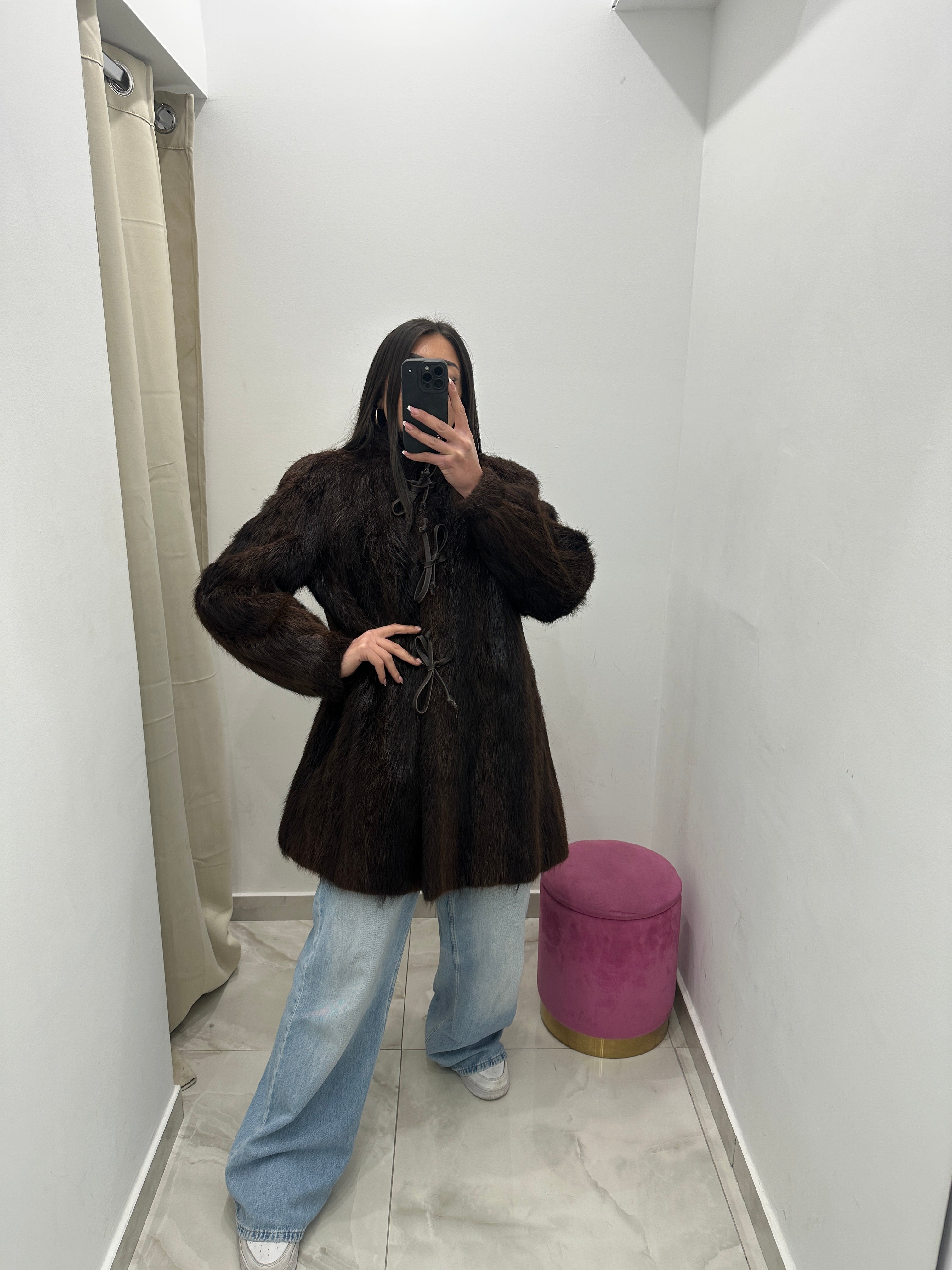 Pelliccia vera vintage marrone scuro