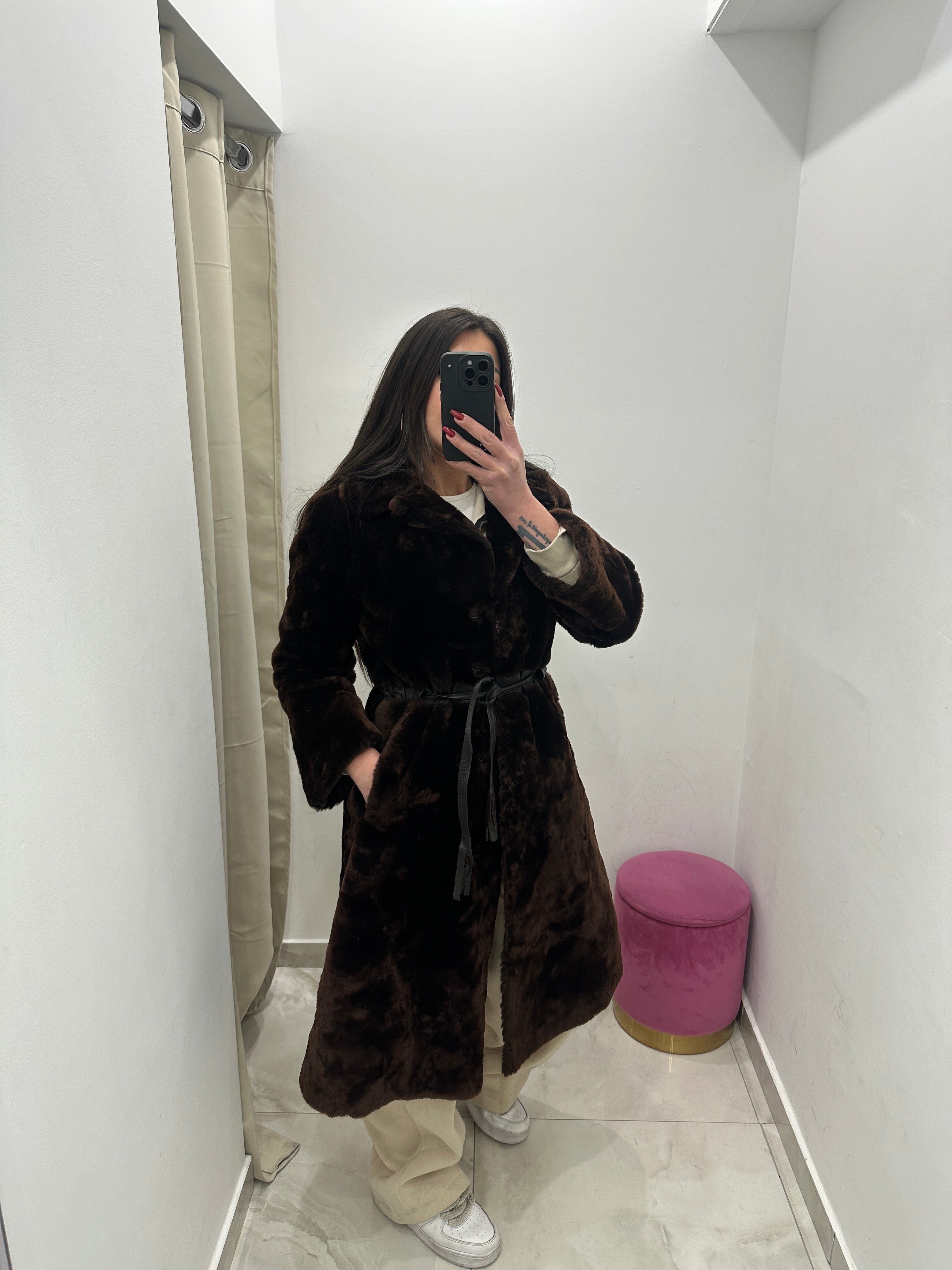 Pelliccia vera vintage marrone lunga