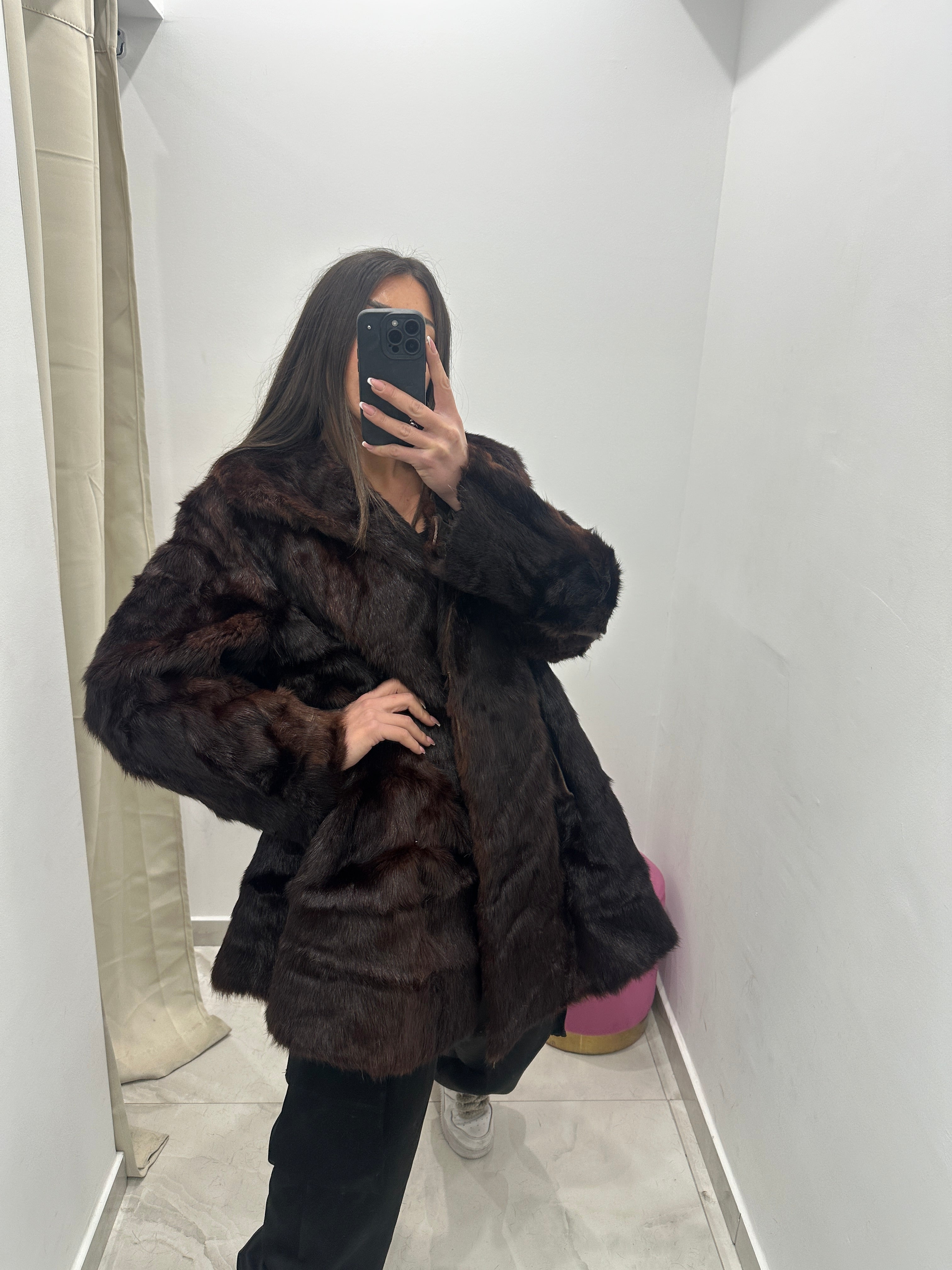 Pelliccia vera vintage marrone scuro