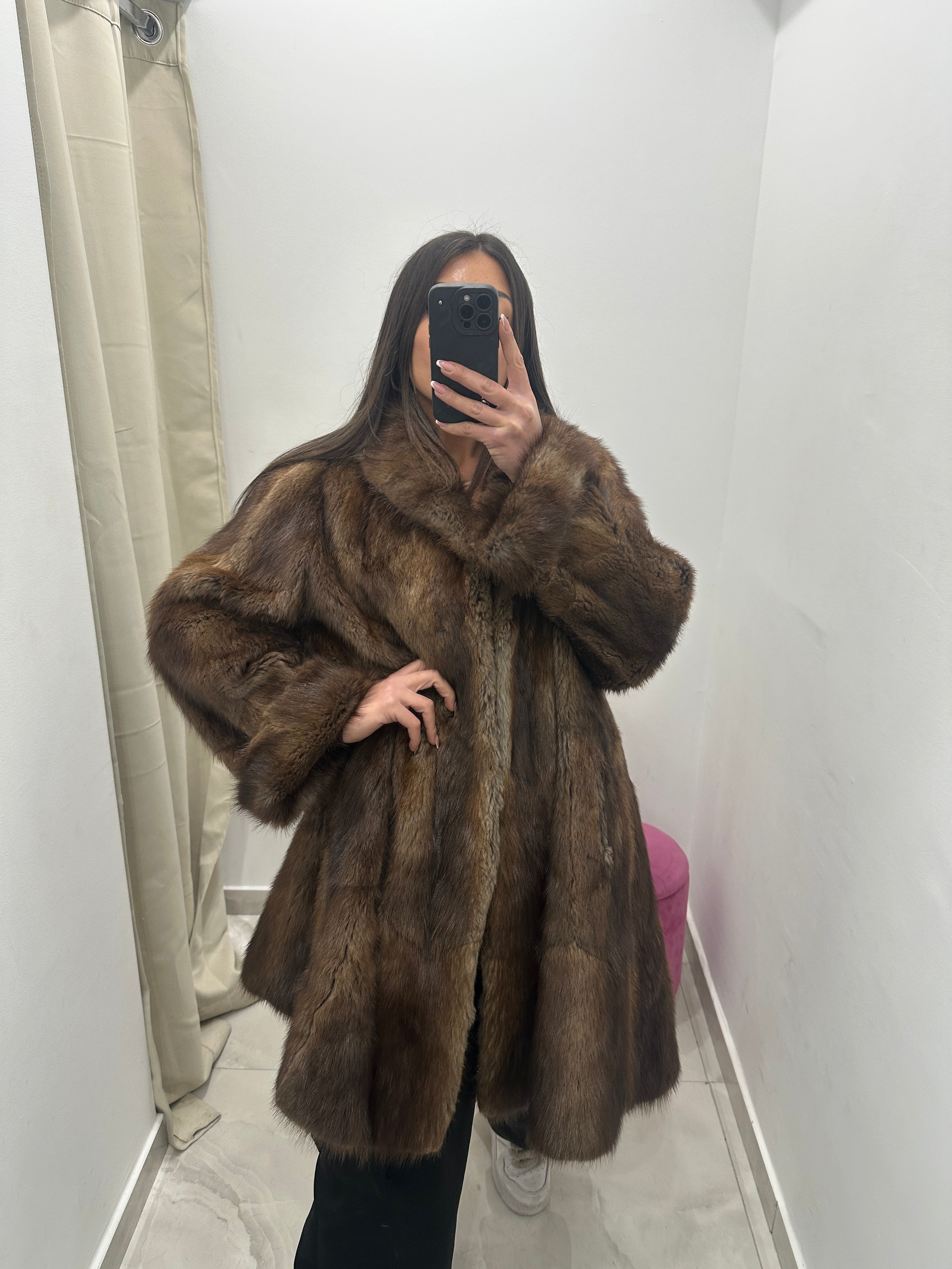 Pelliccia vera vintage marrone chiaro