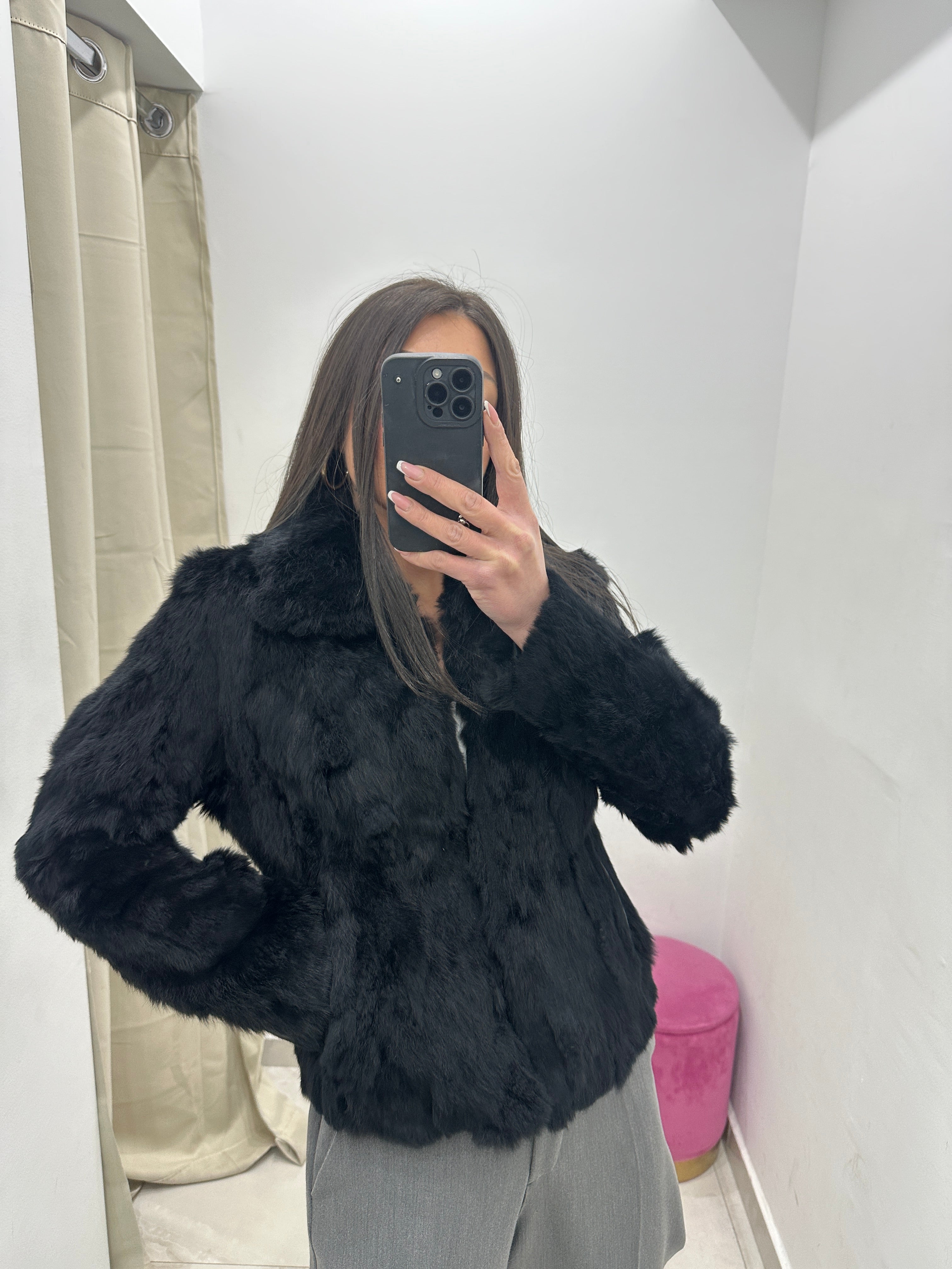 Pelliccia vera vintage in promo nera