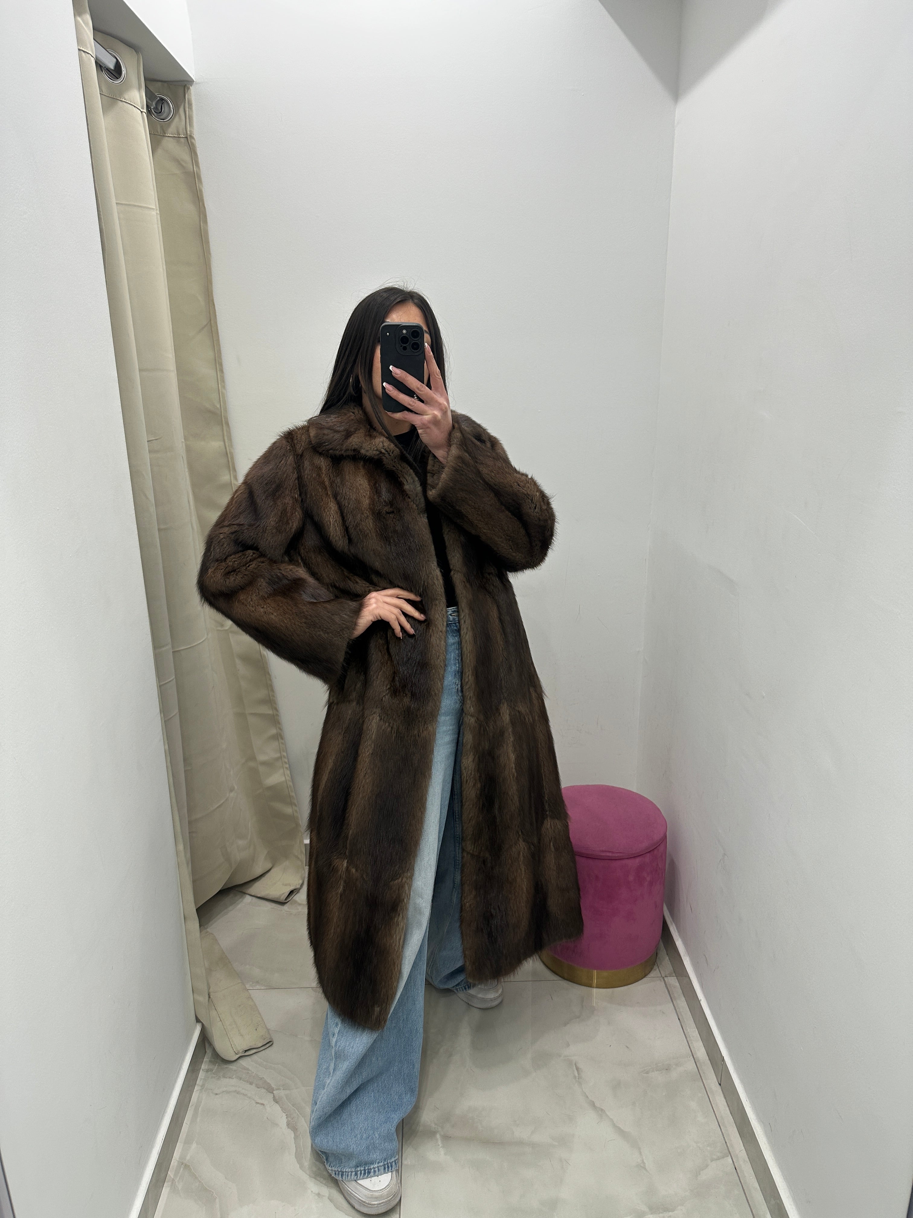 Pelliccia vera vintage marrone lunga