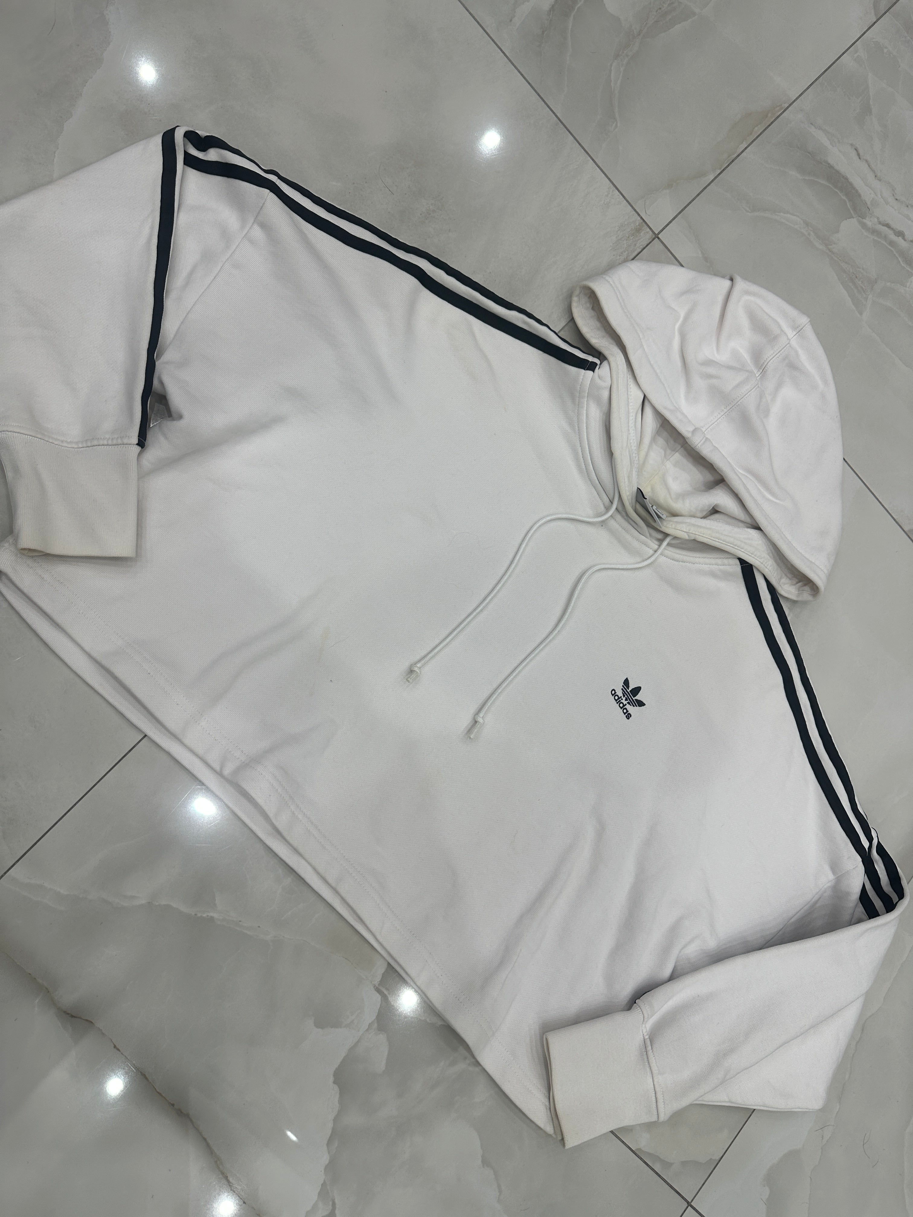 Felpa vintage bianca crop con cappuccio