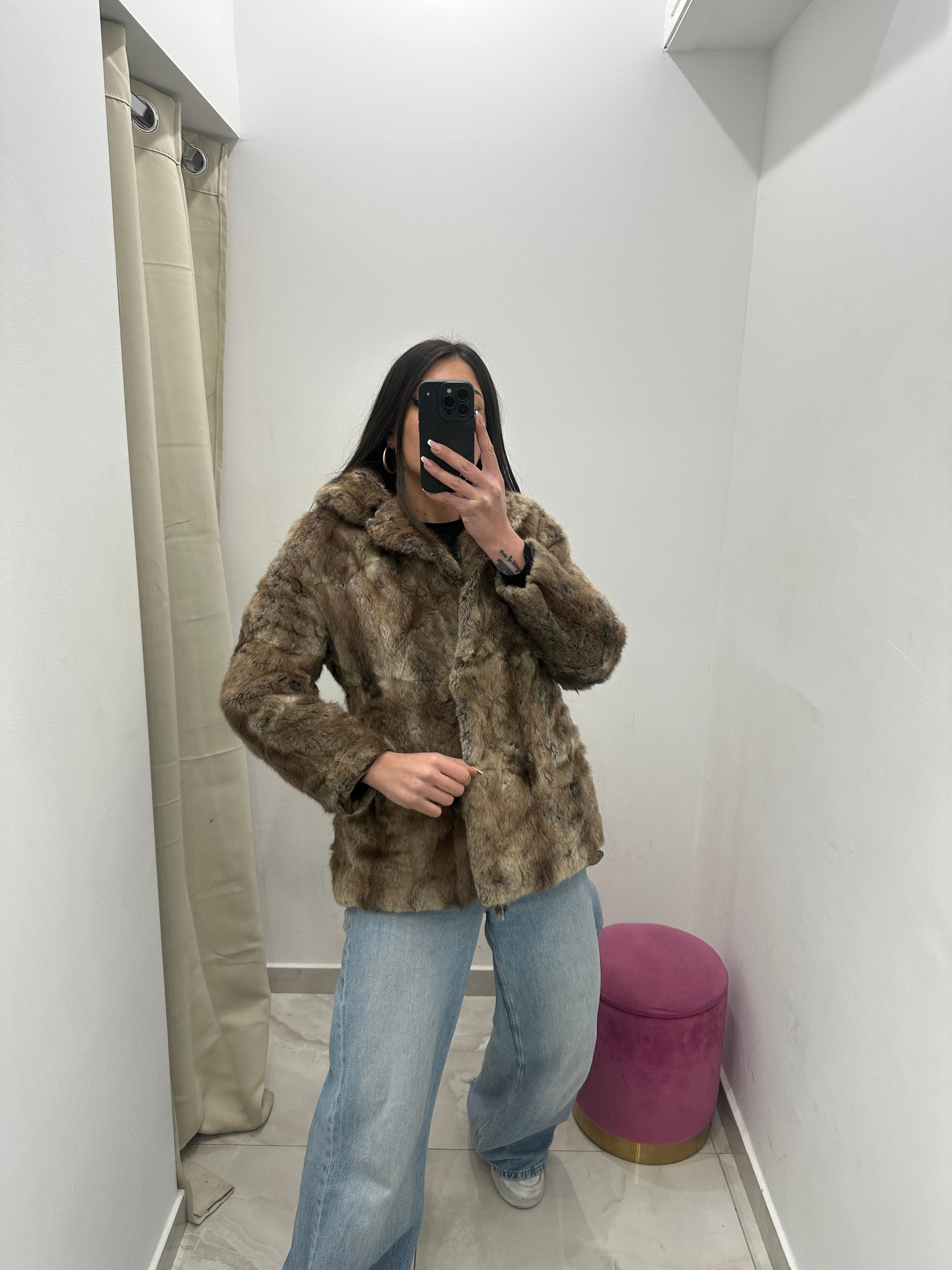 Pelliccia vera vintage fango gold