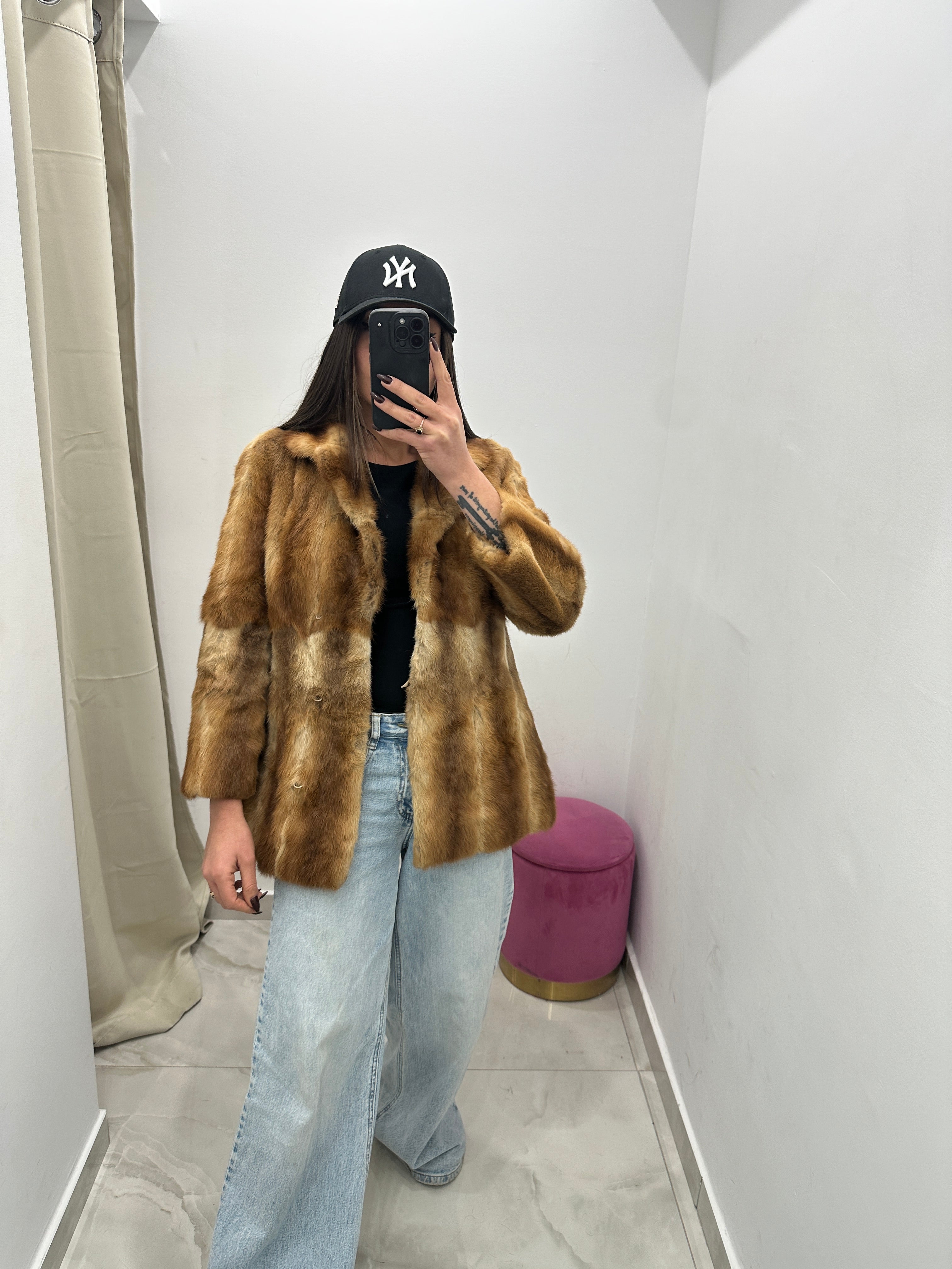 Pelliccia vera vintage miele sfumata