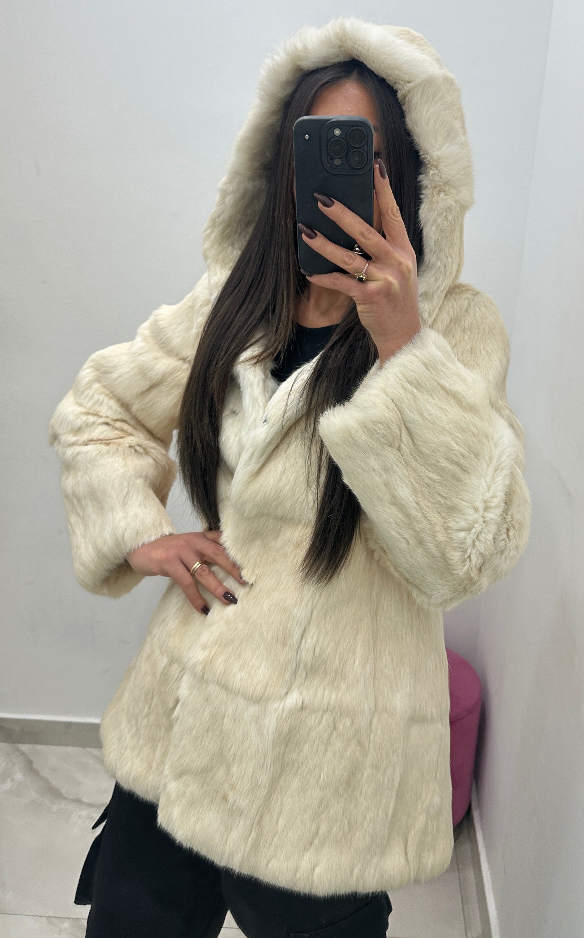 Pelliccia vera vintage panna