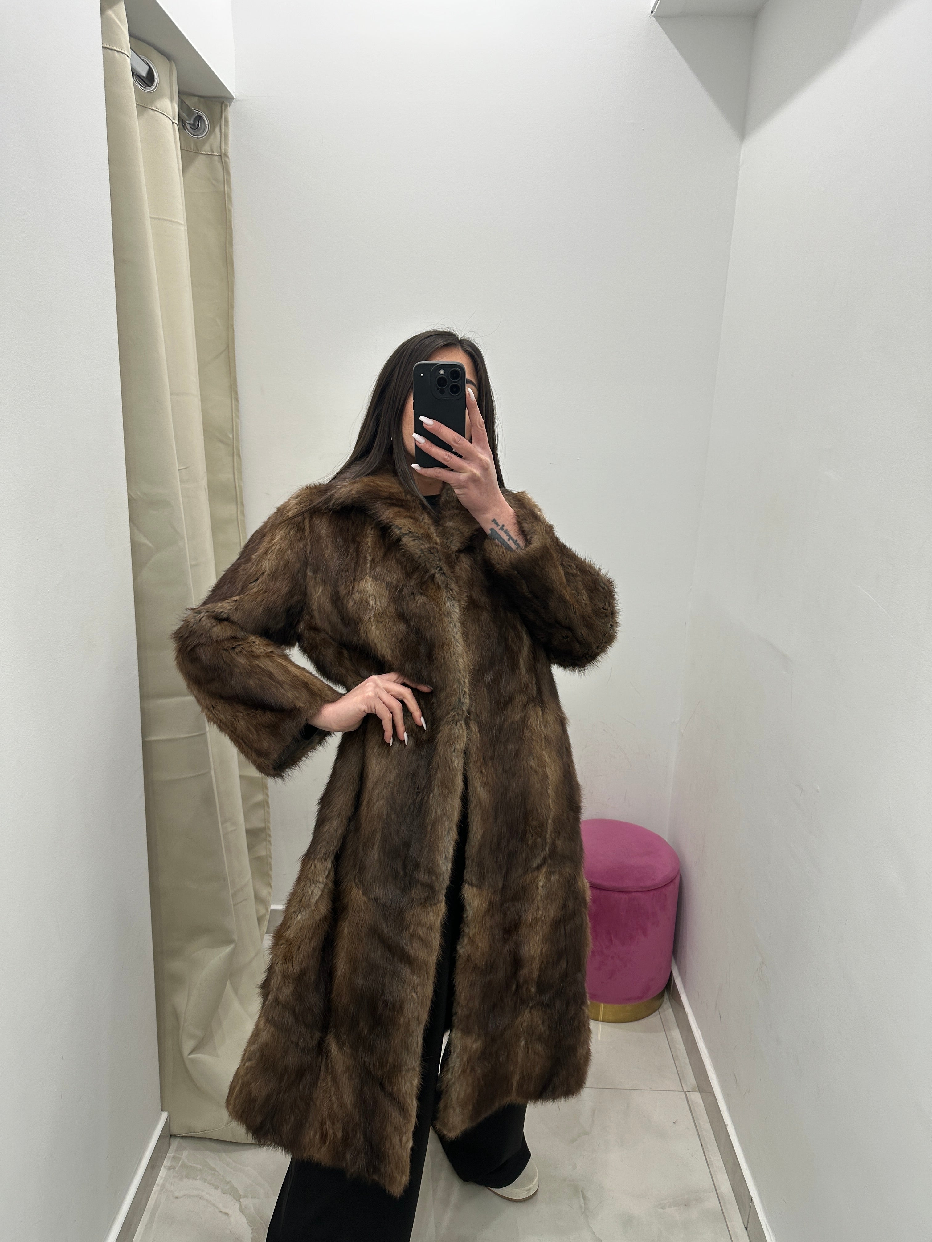 Pelliccia vera vintage bicolor lunga