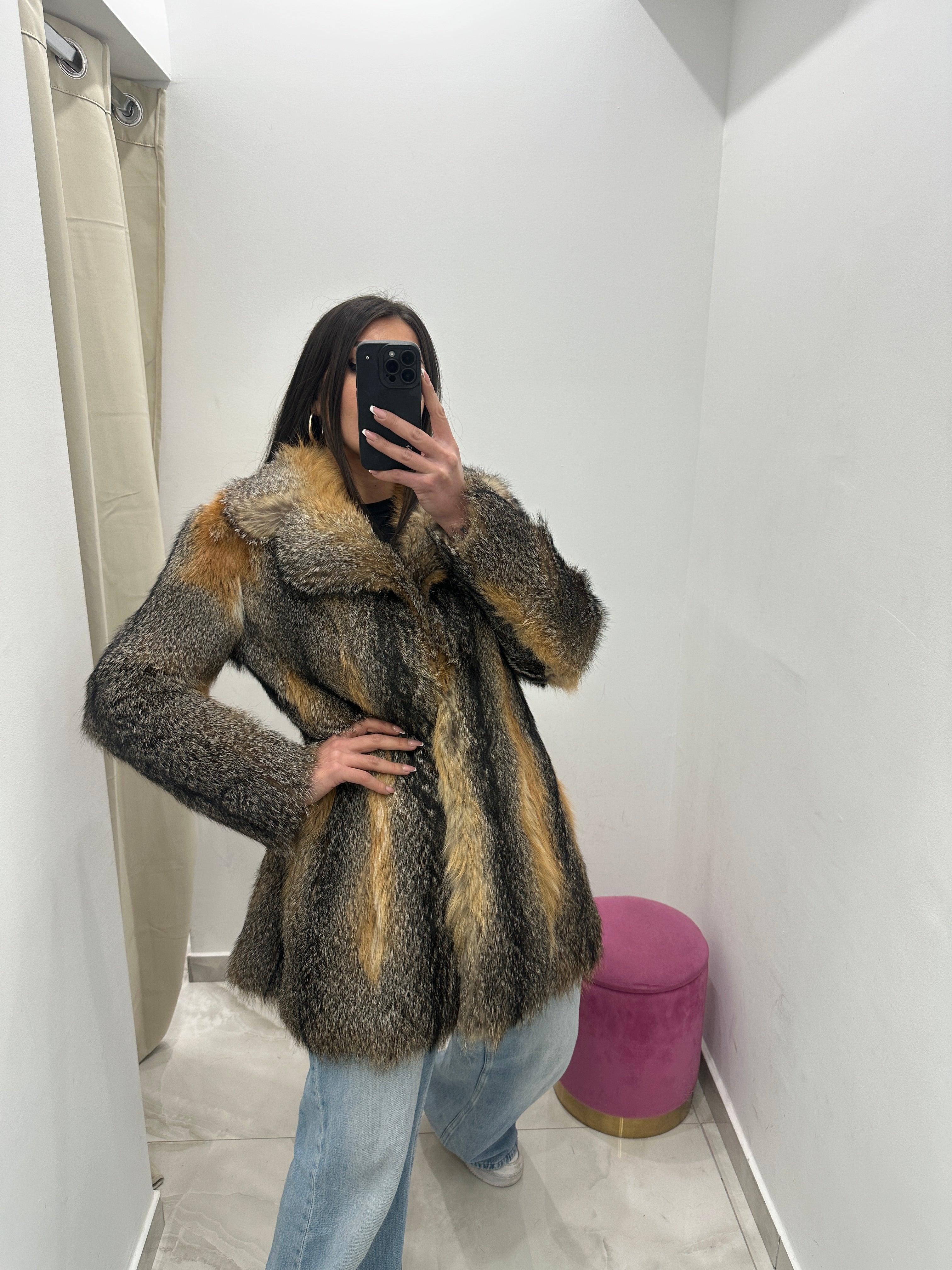 Pelliccia vera vintage volpe bicolor