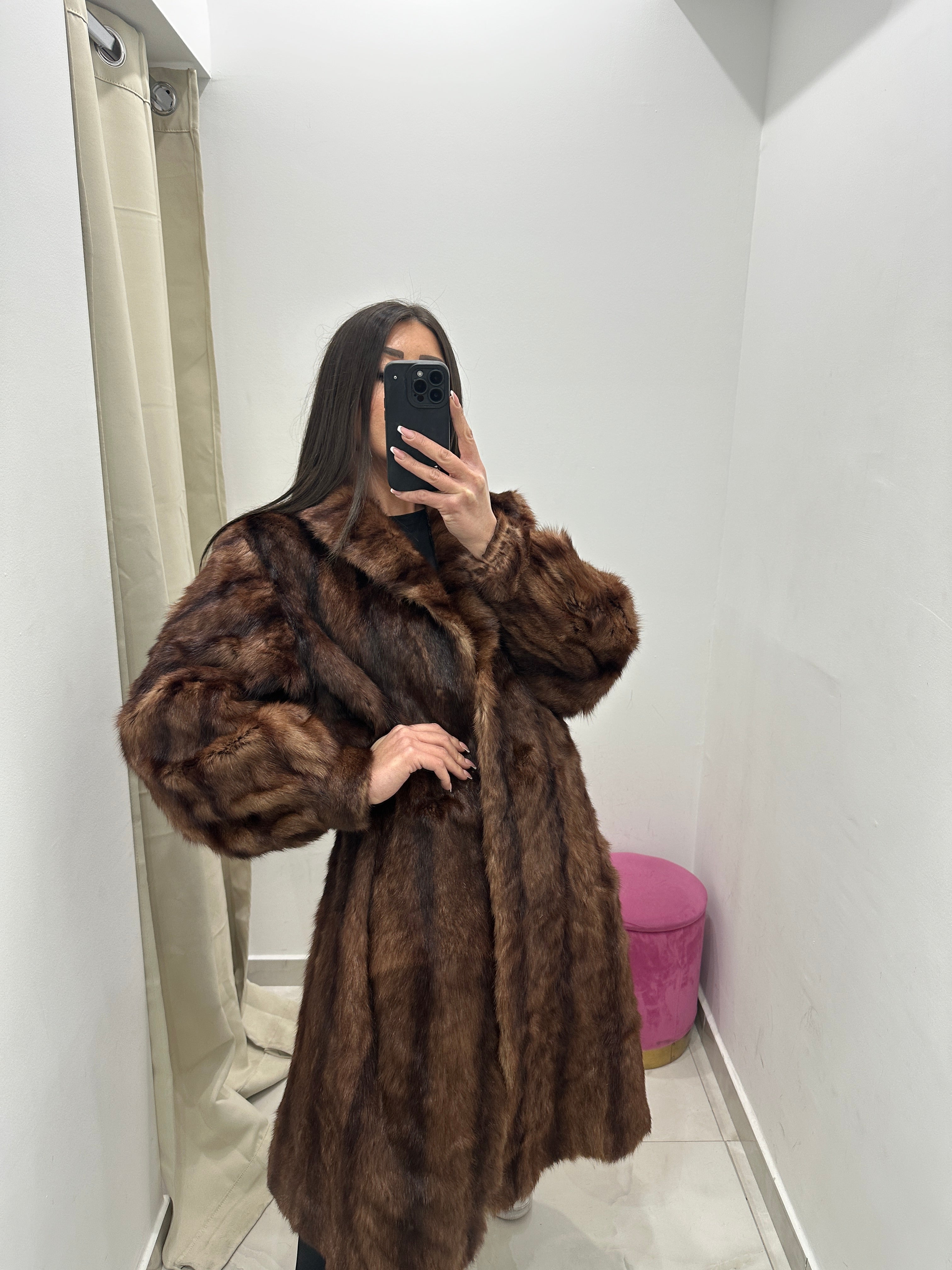Pelliccia vera vintage marrone lunga