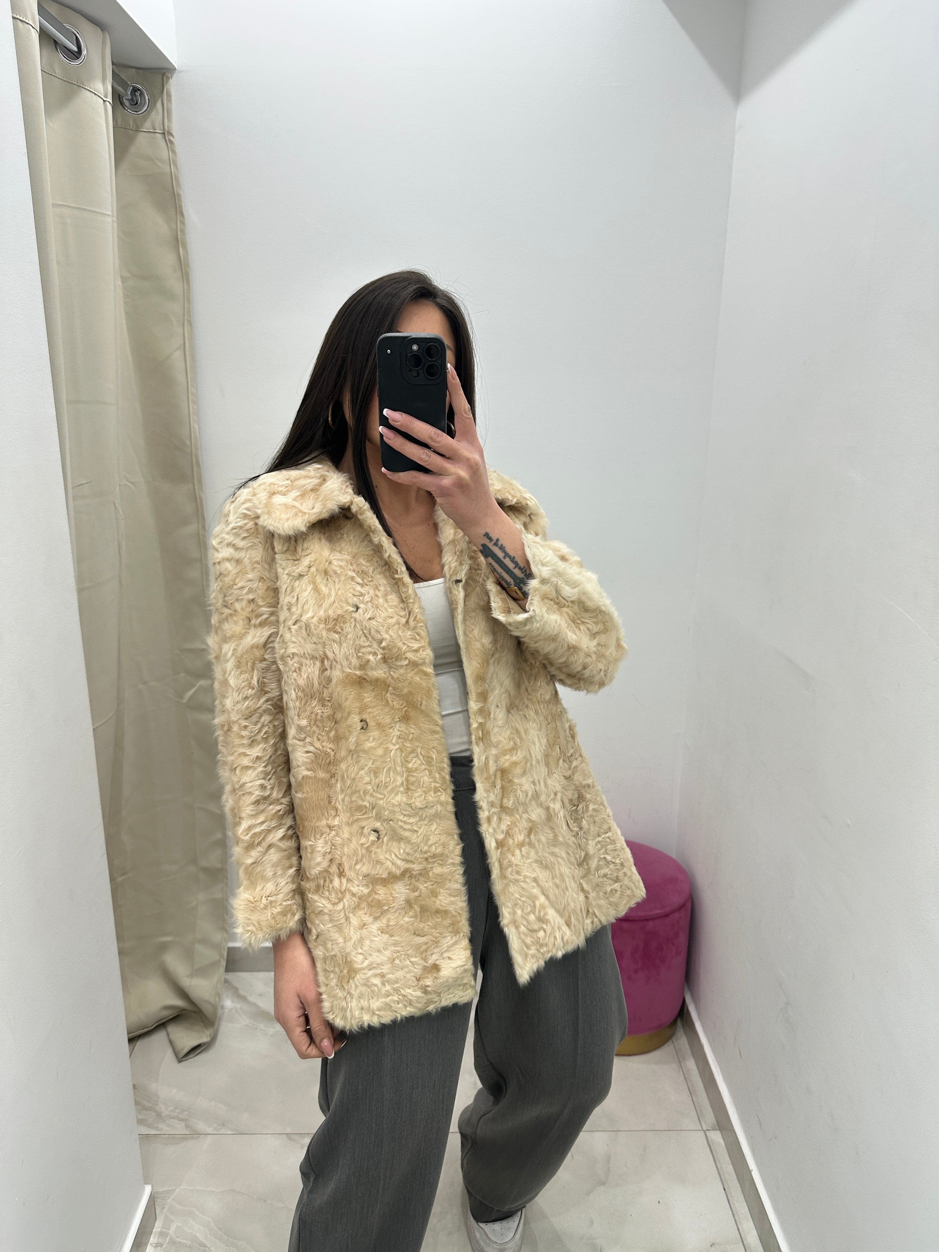 Pelliccia vera vintage in promo panna