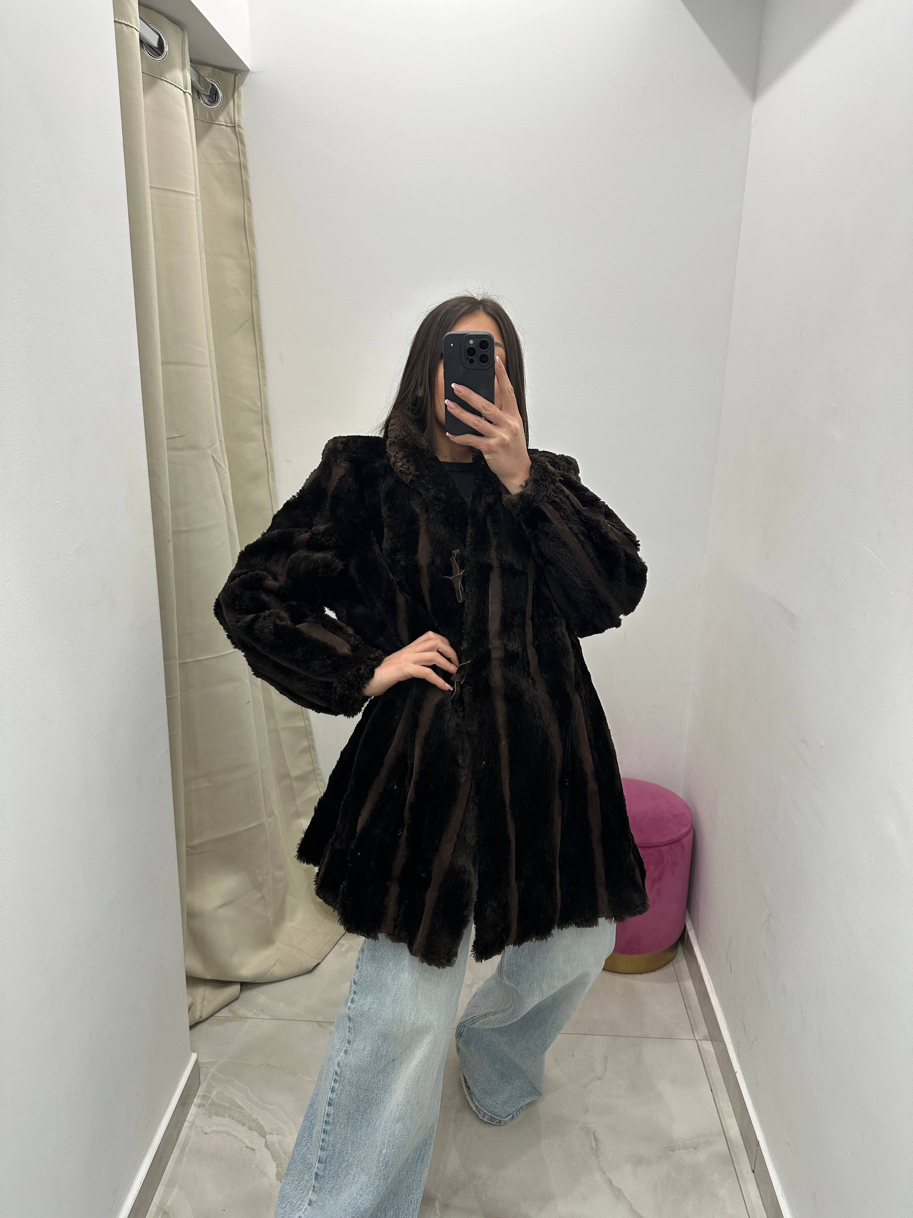 Pelliccia vera vintage marrone scuro