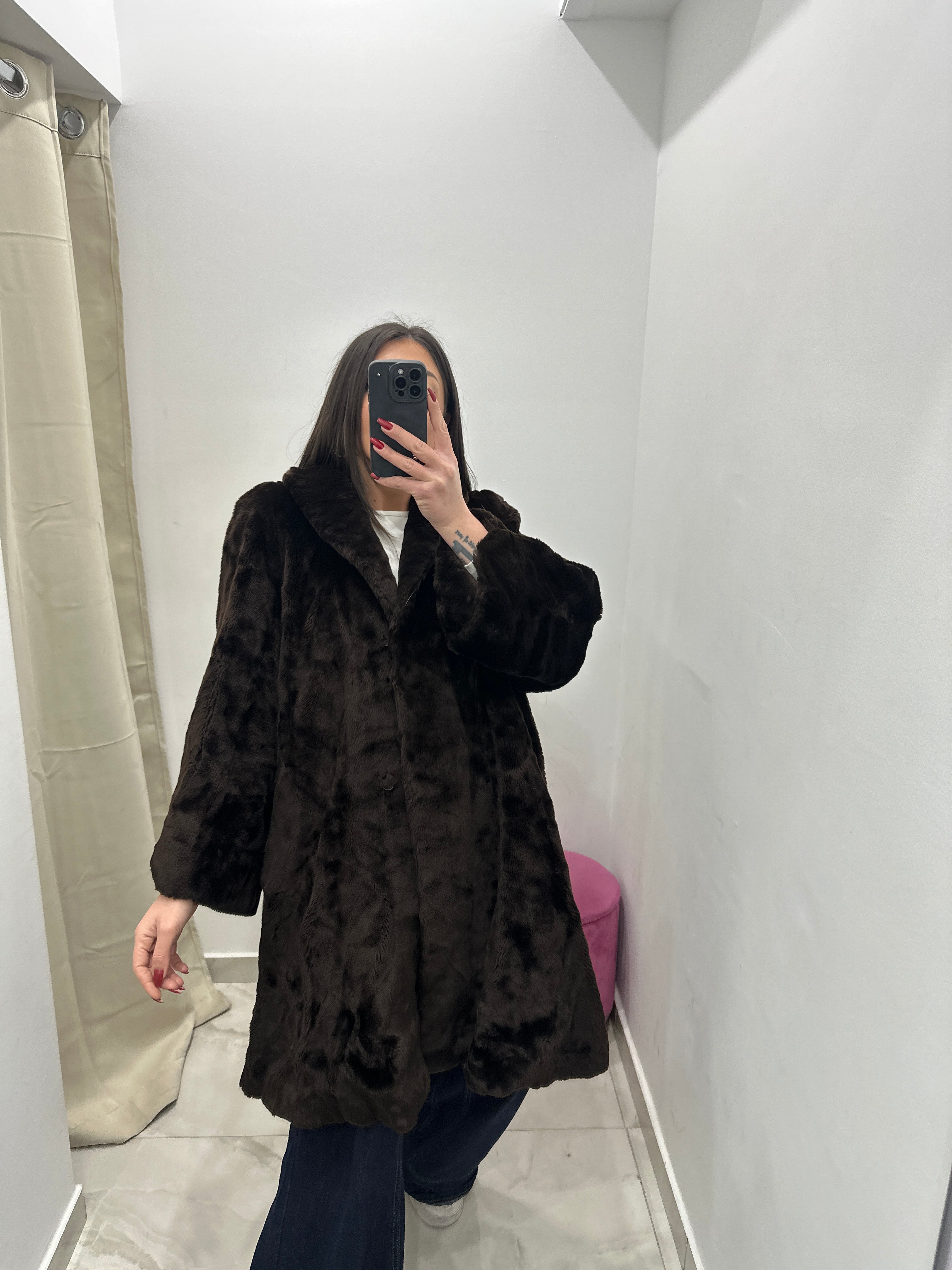 Pelliccia ecologica vintage marrone scuro