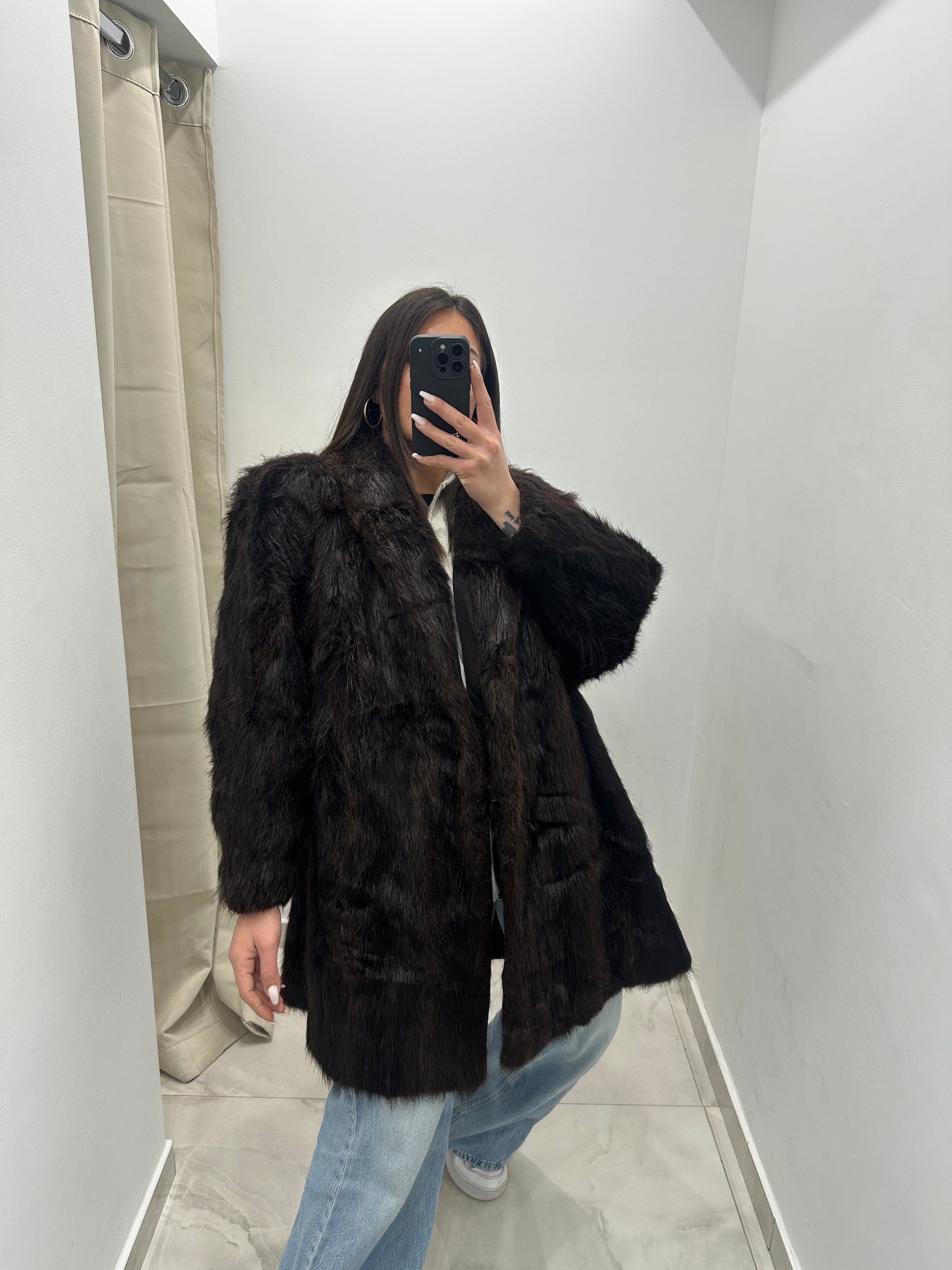 Pelliccia vera vintage marrone scuro