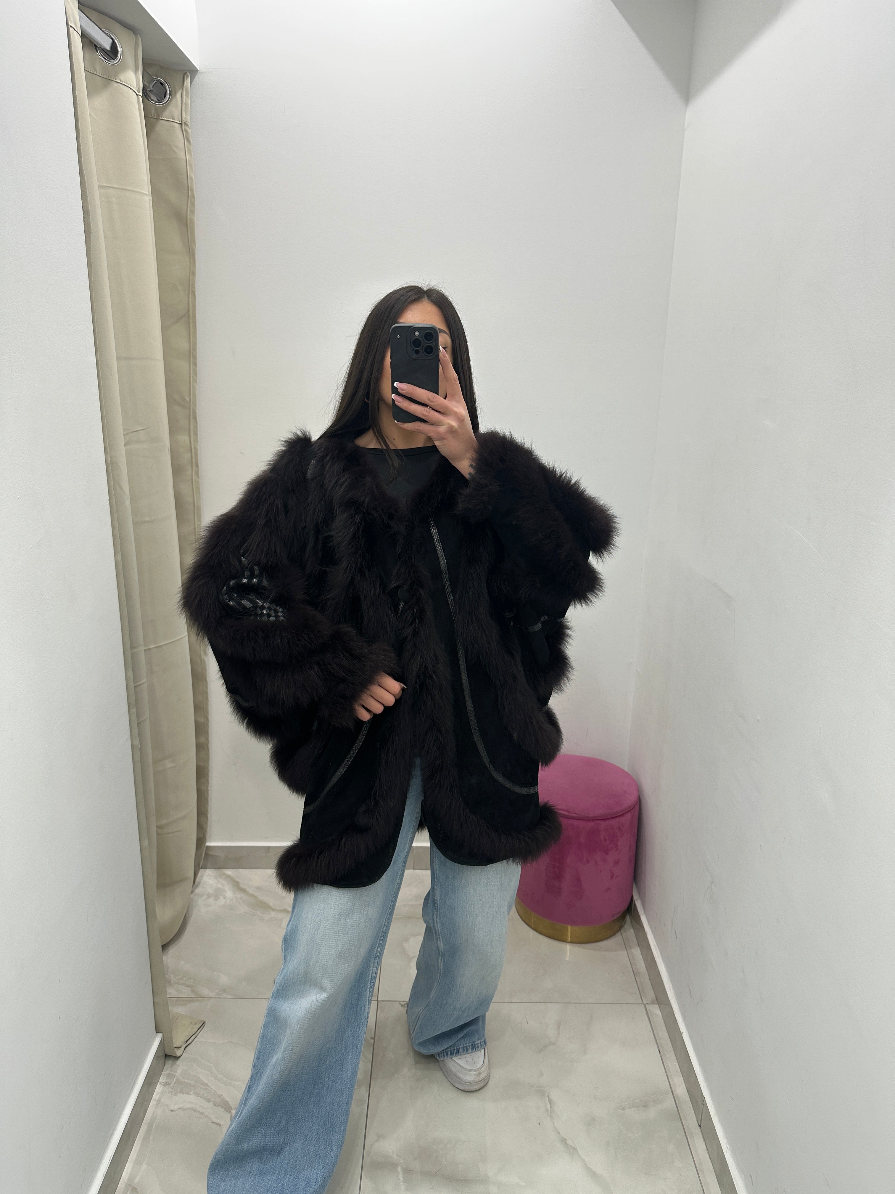 Pelliccia vera vintage volpe nera