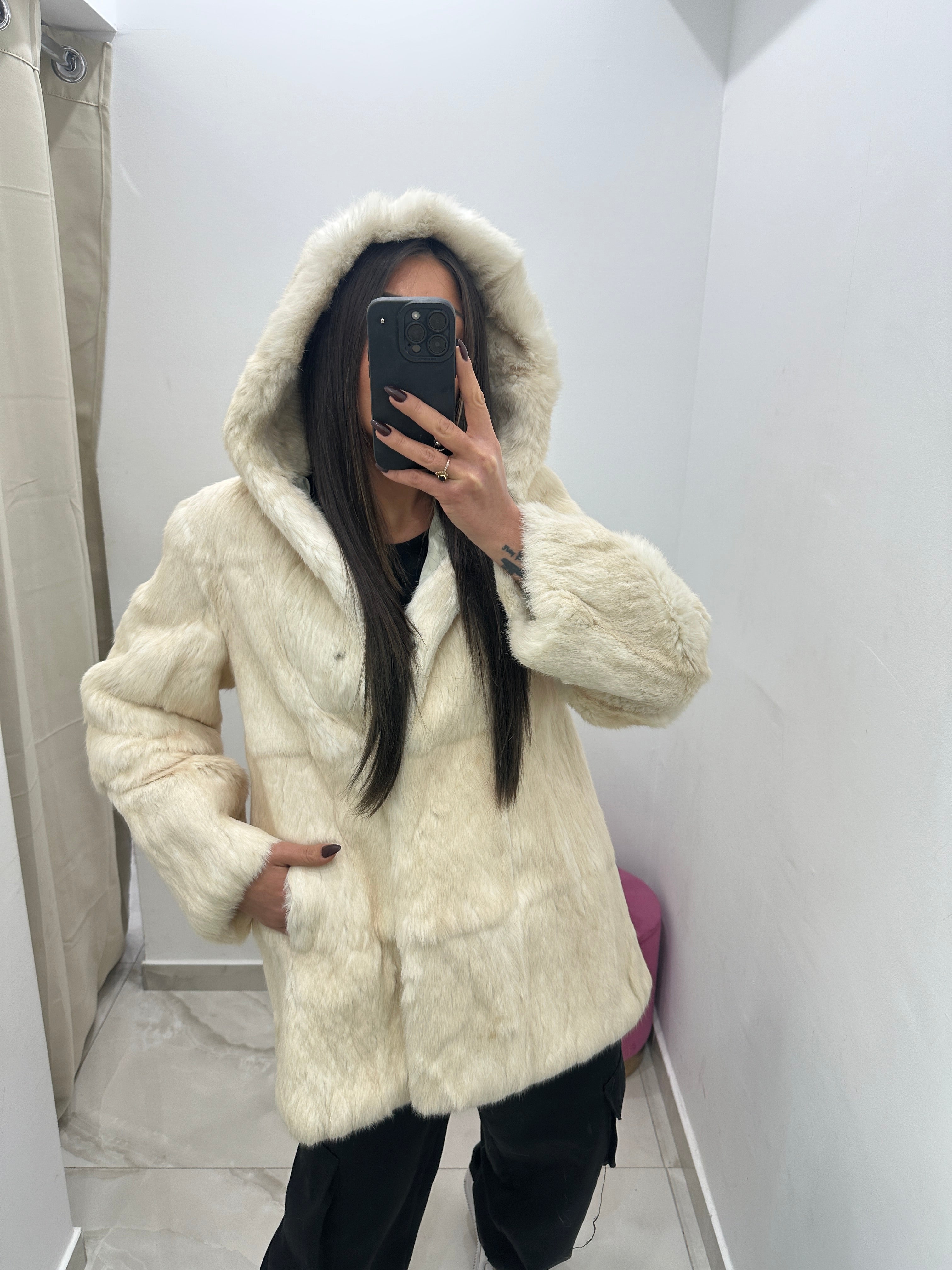 Pelliccia vera vintage panna