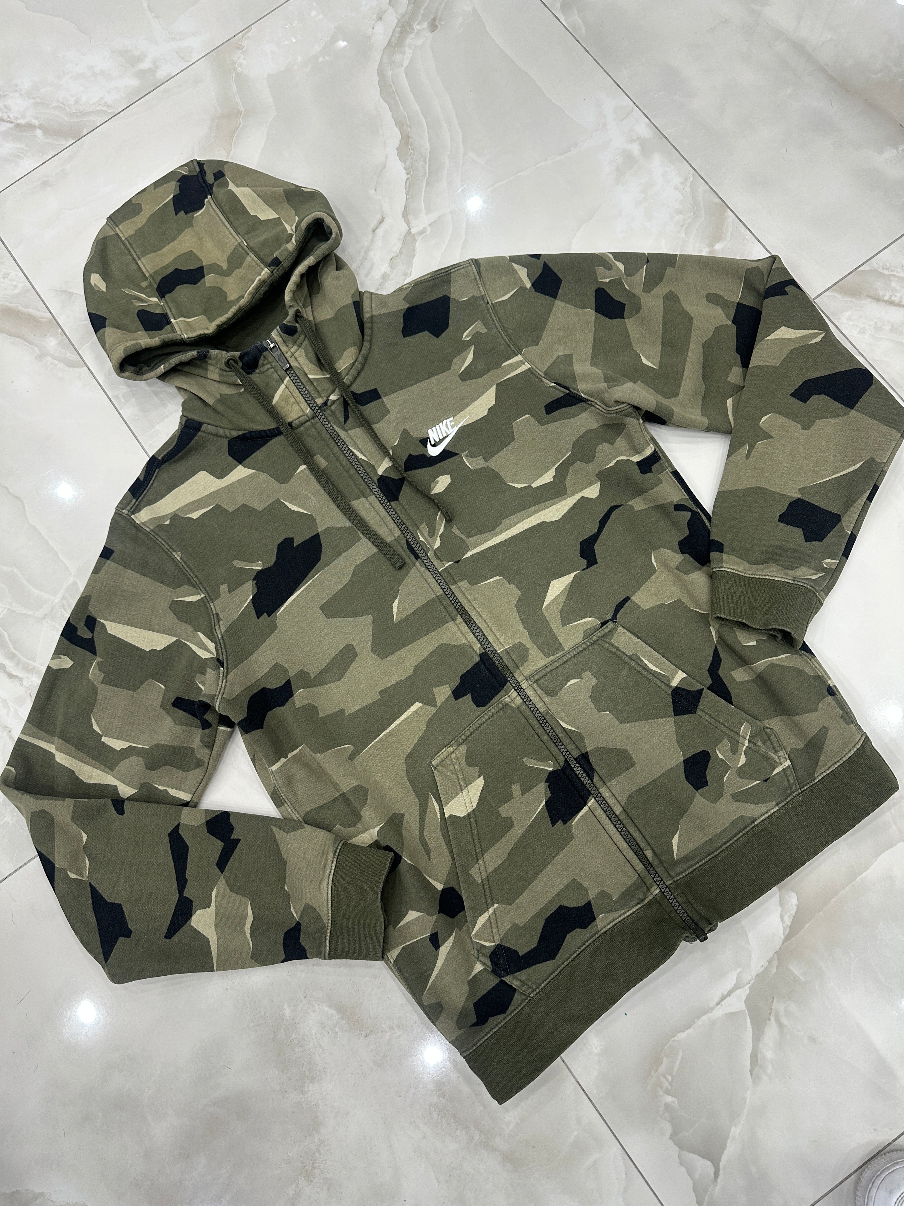 Felpa vintage con zip verde militare